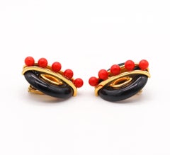 Cartier 1974 Aldo Cipullo Sculptural Earrings 18Kt Yellow Gold With Onyx & Coral