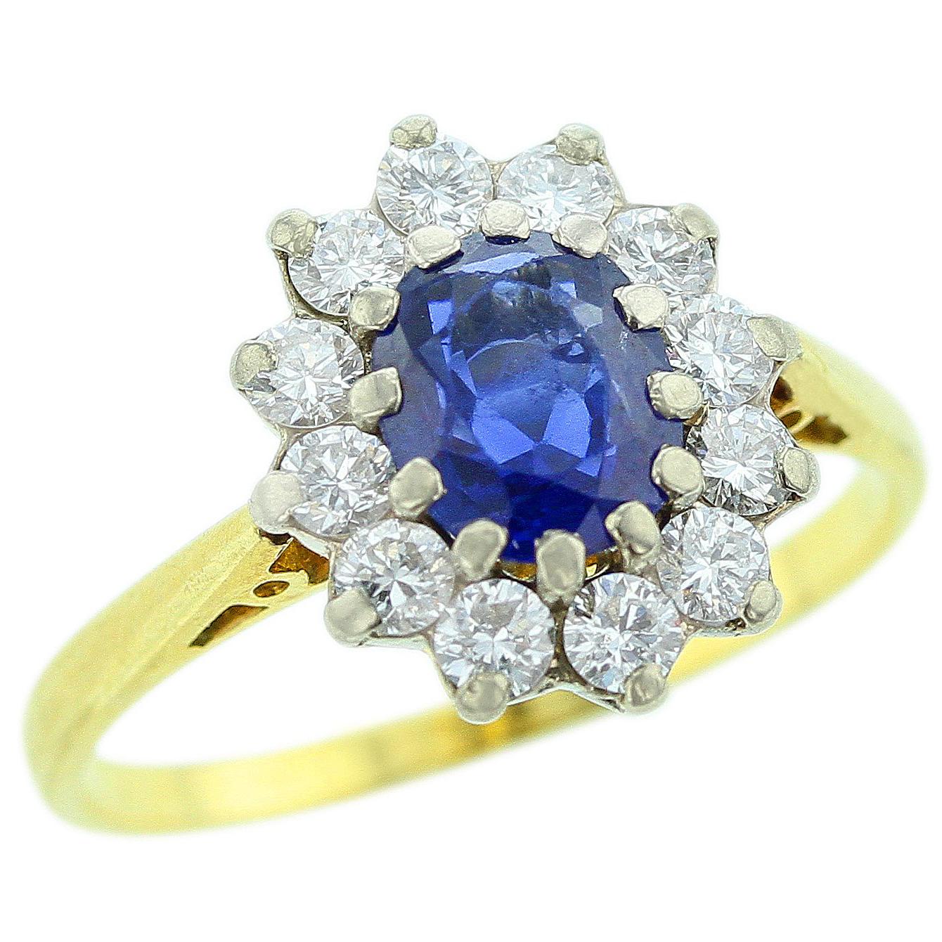 Cartier 1976 Unheated Blue Sapphire and Diamond Ring, 18 Karat Yellow Gold