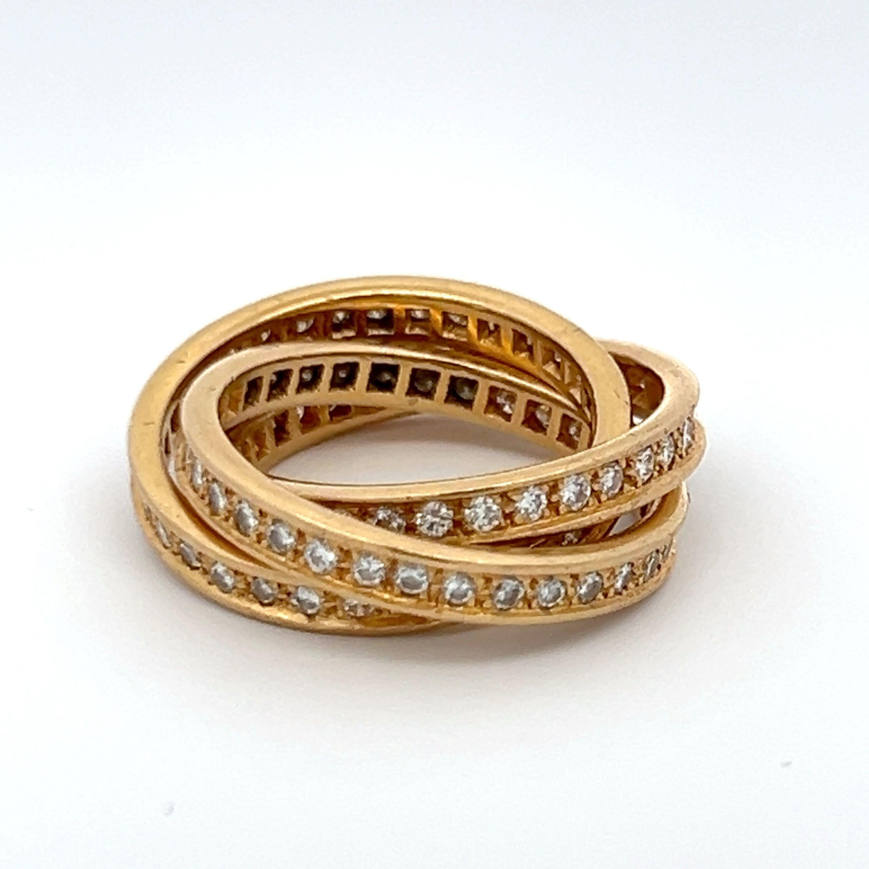 Taglio brillante Cartier 1,98 Carati Diamante Rotondo Brillante Oro Giallo 18 Carati Anello Trinità