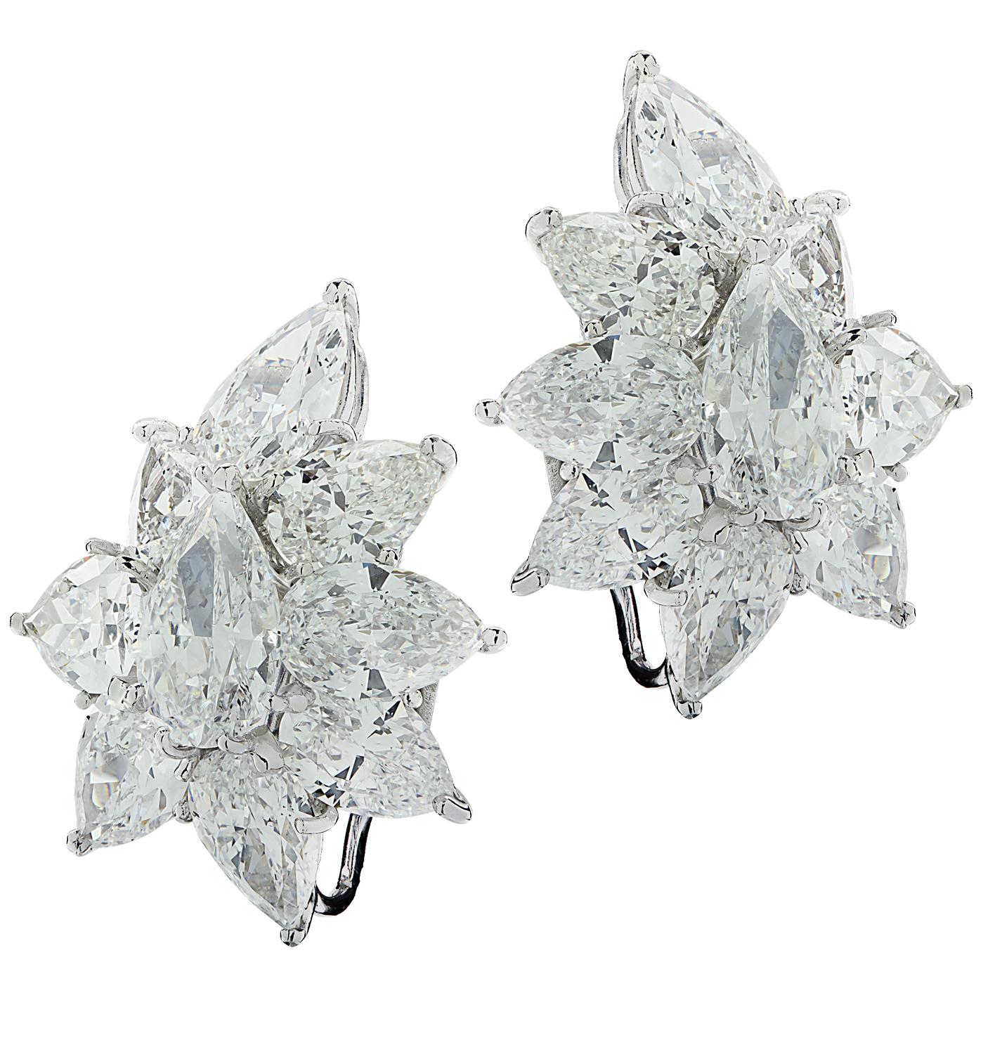 Modern  Cartier 19.80 Carat Pear Shape Diamond Cluster Earrings 