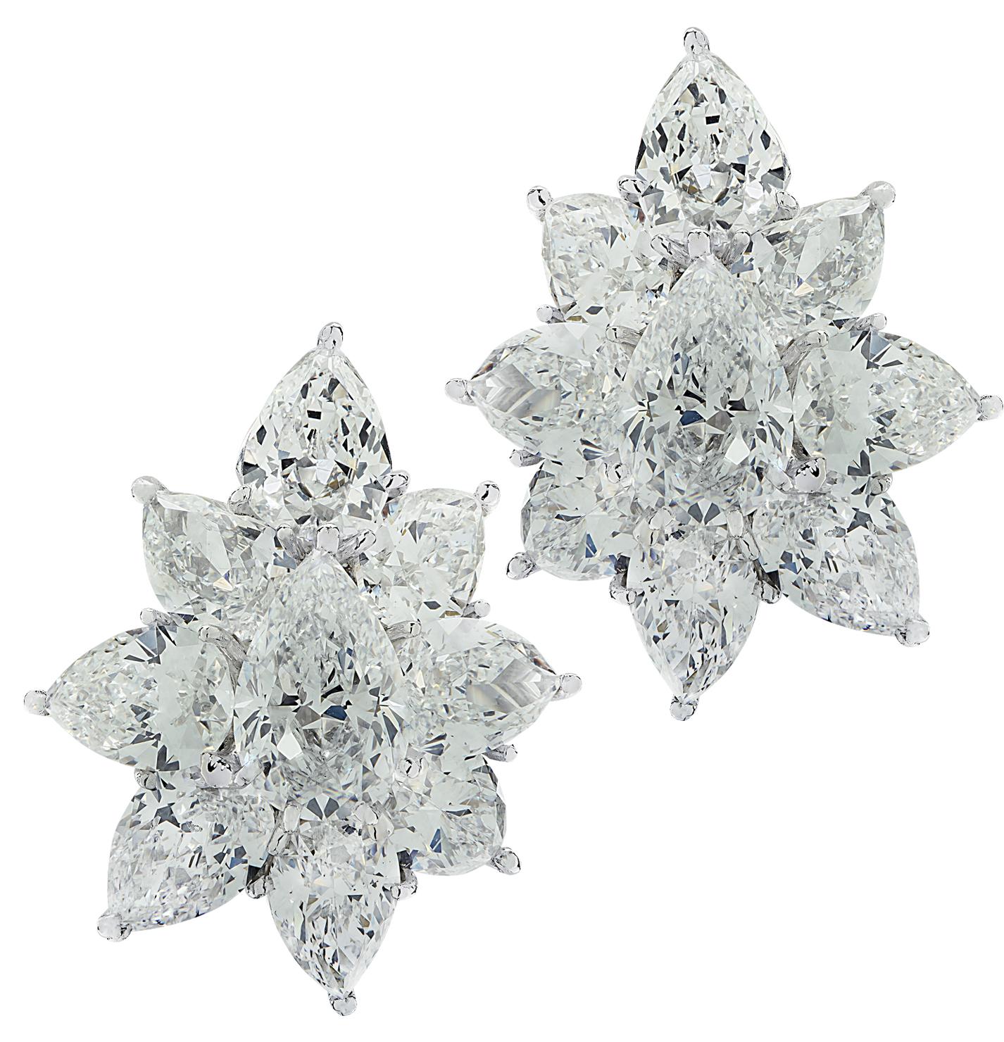 Pear Cut  Cartier 19.80 Carat Pear Shape Diamond Cluster Earrings 