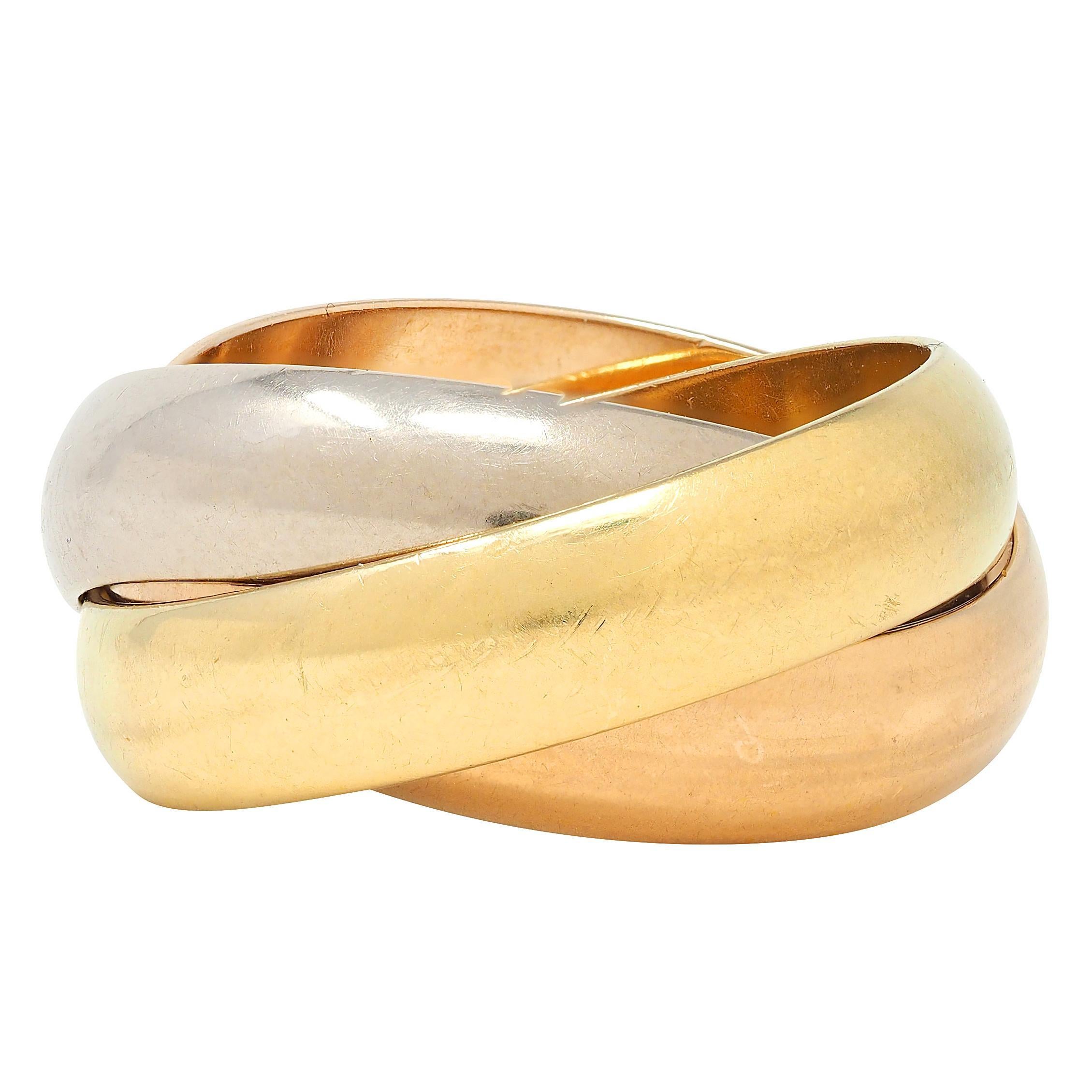 Cartier 1980's 18 Karat Tri-Gold Vintage Trinity Rolling Band Ring For Sale 2
