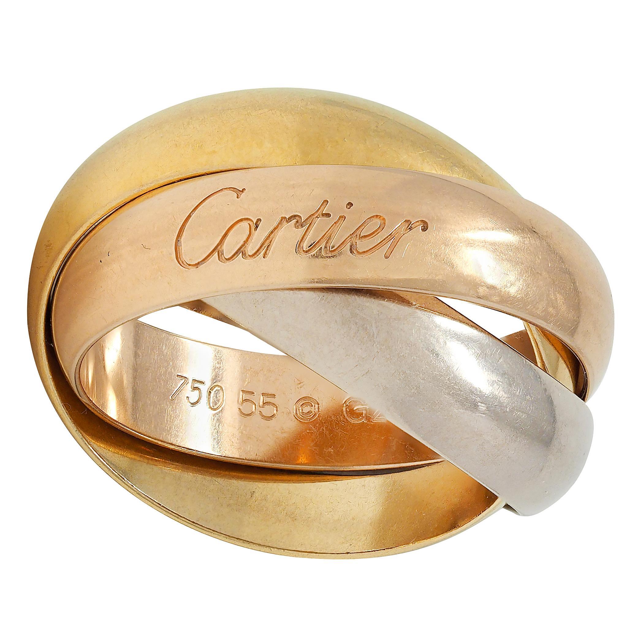 Cartier 1980's 18 Karat Tri-Gold Vintage Trinity Rolling Band Ring For Sale 3