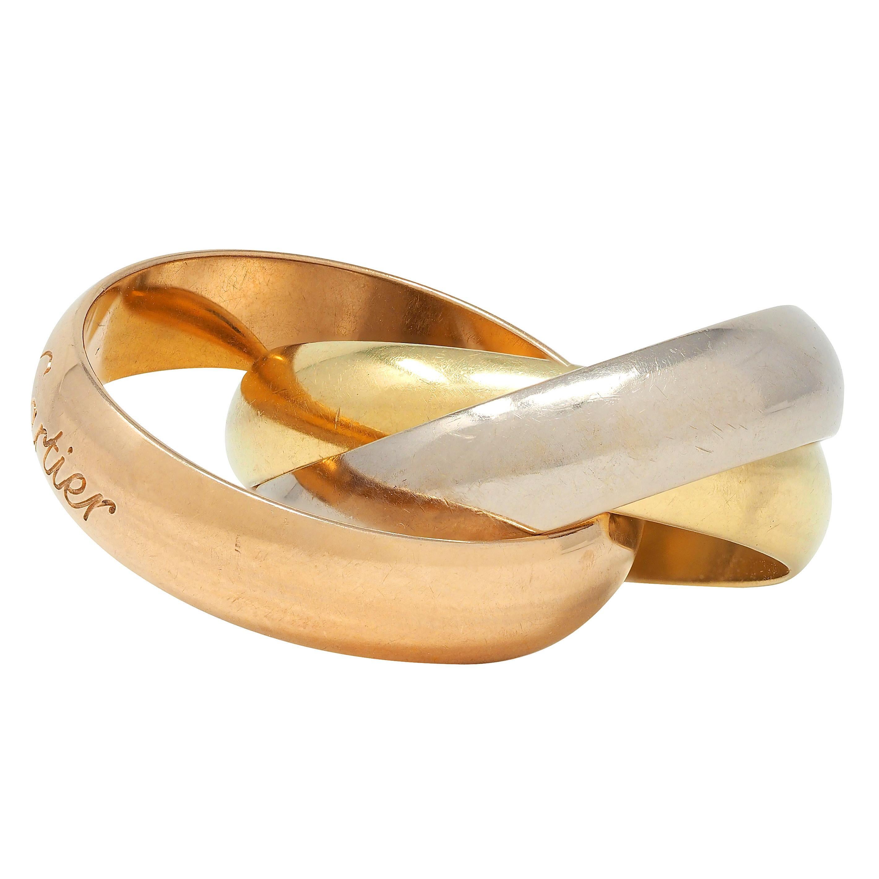Cartier 1980's 18 Karat Tri-Gold Vintage Trinity Rolling Band Ring For Sale 4