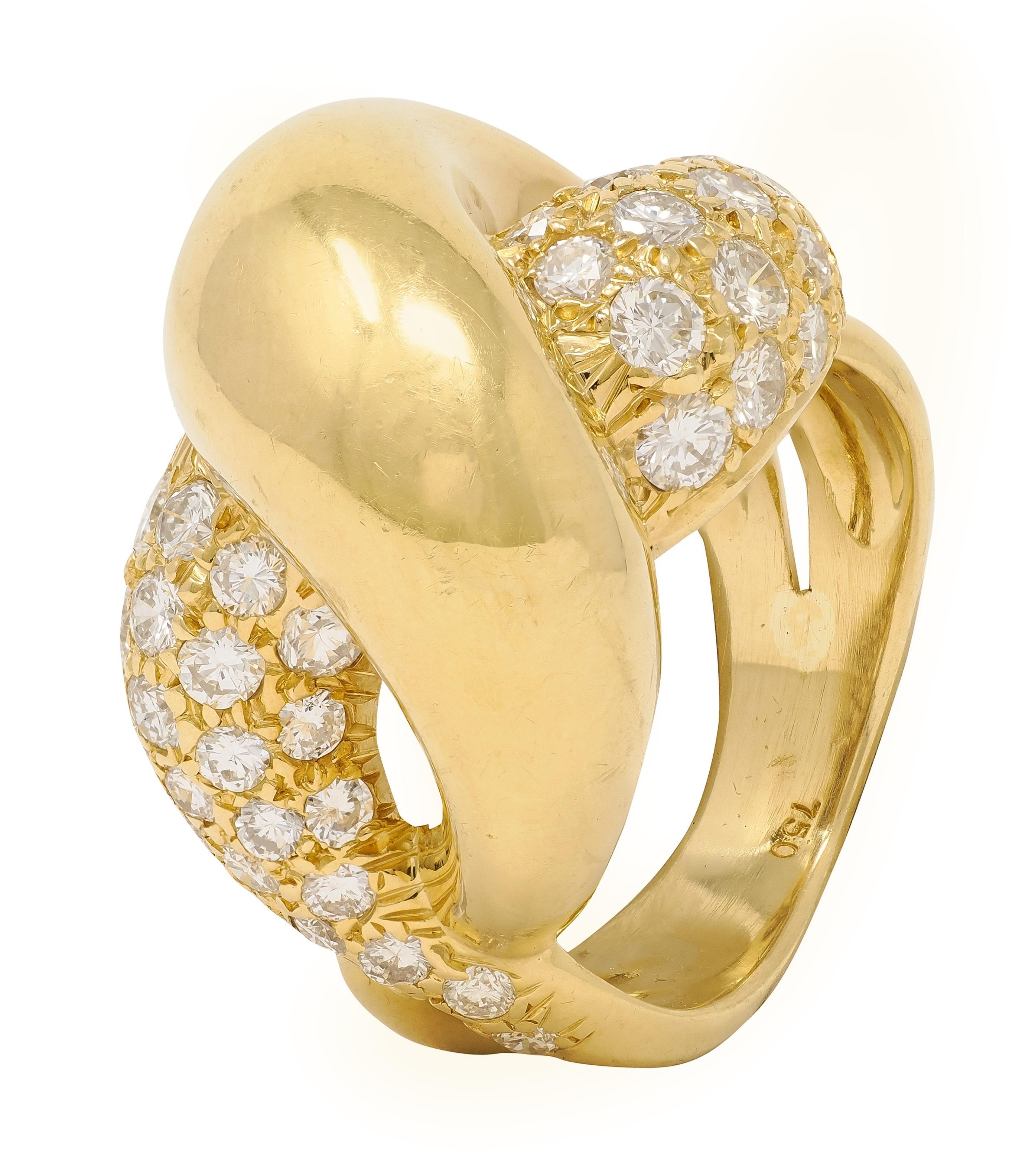 Cartier 1980's 3.00 CTW Diamond 18K Gold Vintage Twisting Pavé Puffy Band Ring en venta 3