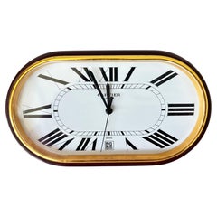 Cartier 1980s Burgundy Enamel Accordion Desk Clock with Date Function