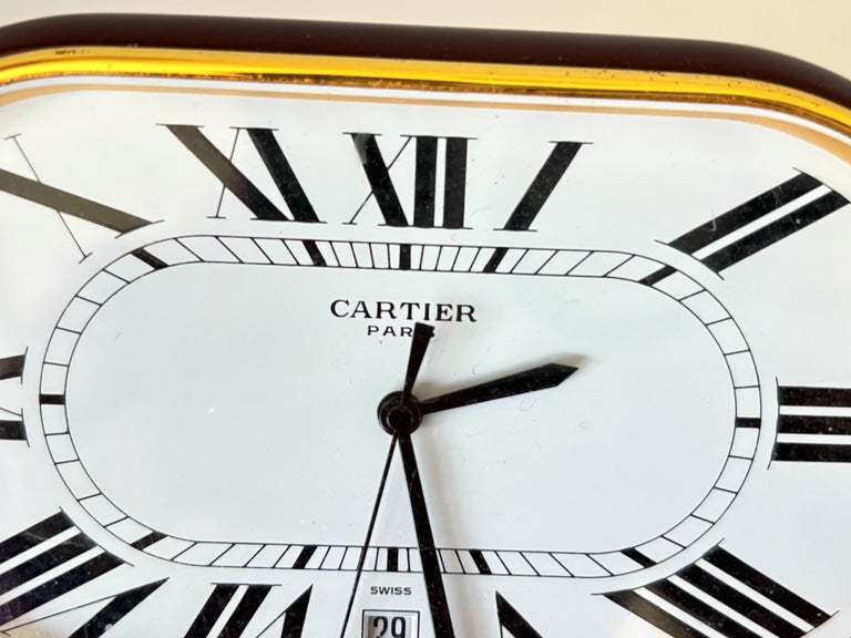 Cartier 1980s Burgundy Enamel Accordion Desk Clock with Date