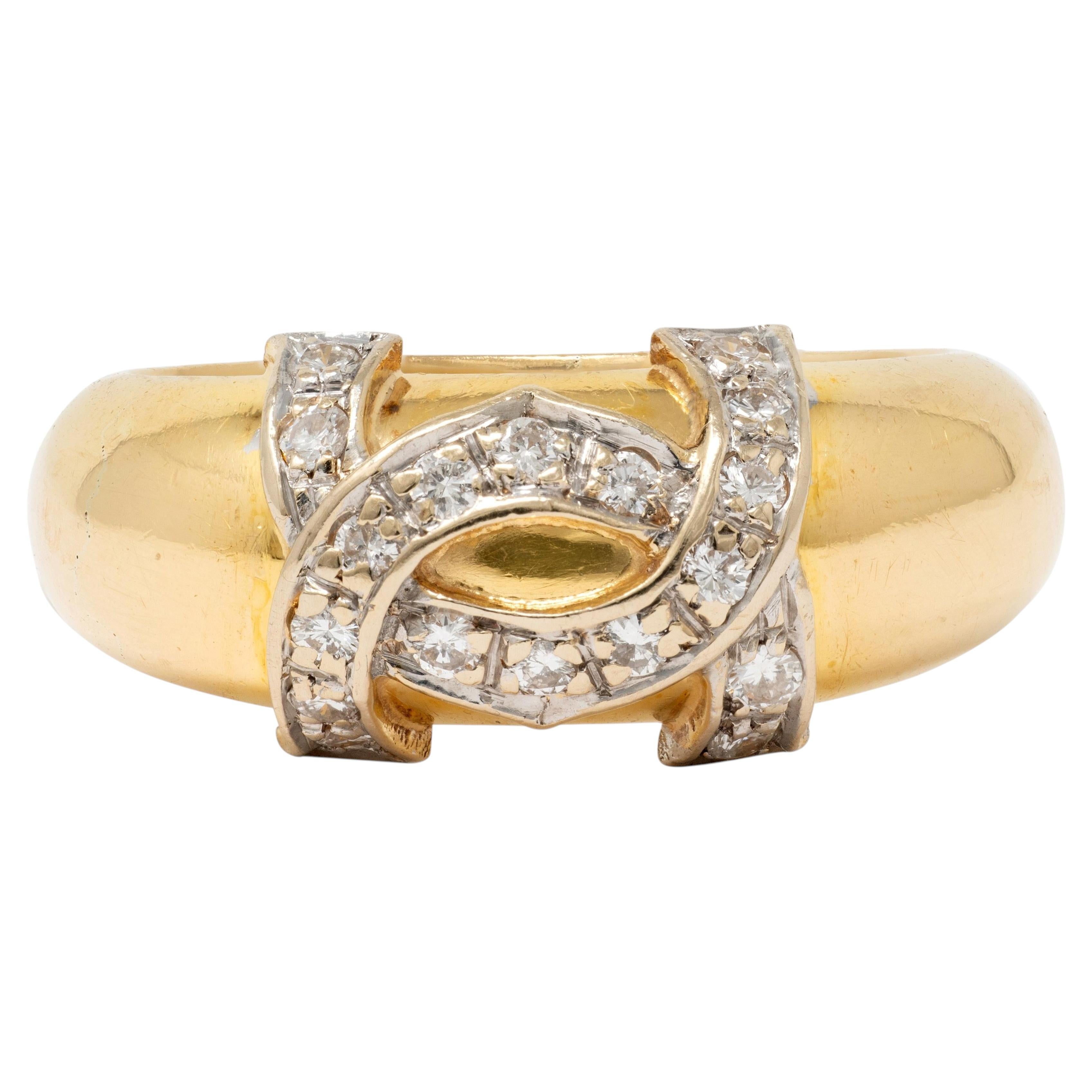 Cartier 1980's Diamond 18 Karat Two-Tone Gold Vintage Double C Cartier Band Ring