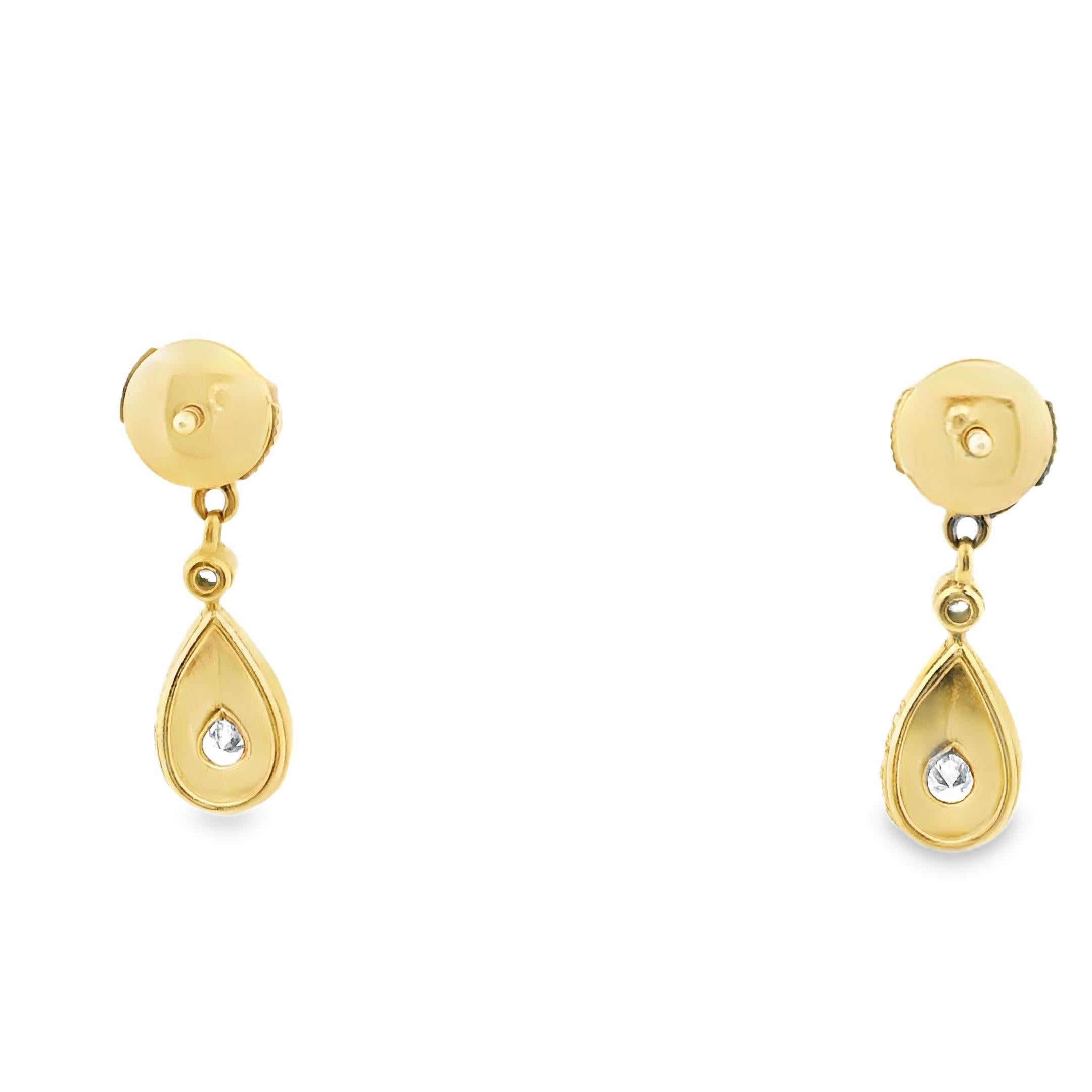 Round Cut Cartier 1980s Diamond Drop Earrings in 18k Yellow Gold For Sale