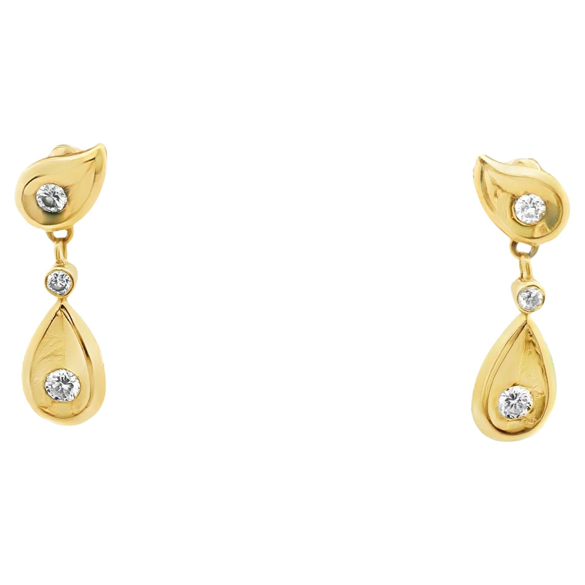 Cartier 1980s Diamond Drop Earrings in 18k Yellow Gold For Sale