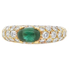 Cartier 1980s Emerald and Diamond Ring in 18K Yellow Gold