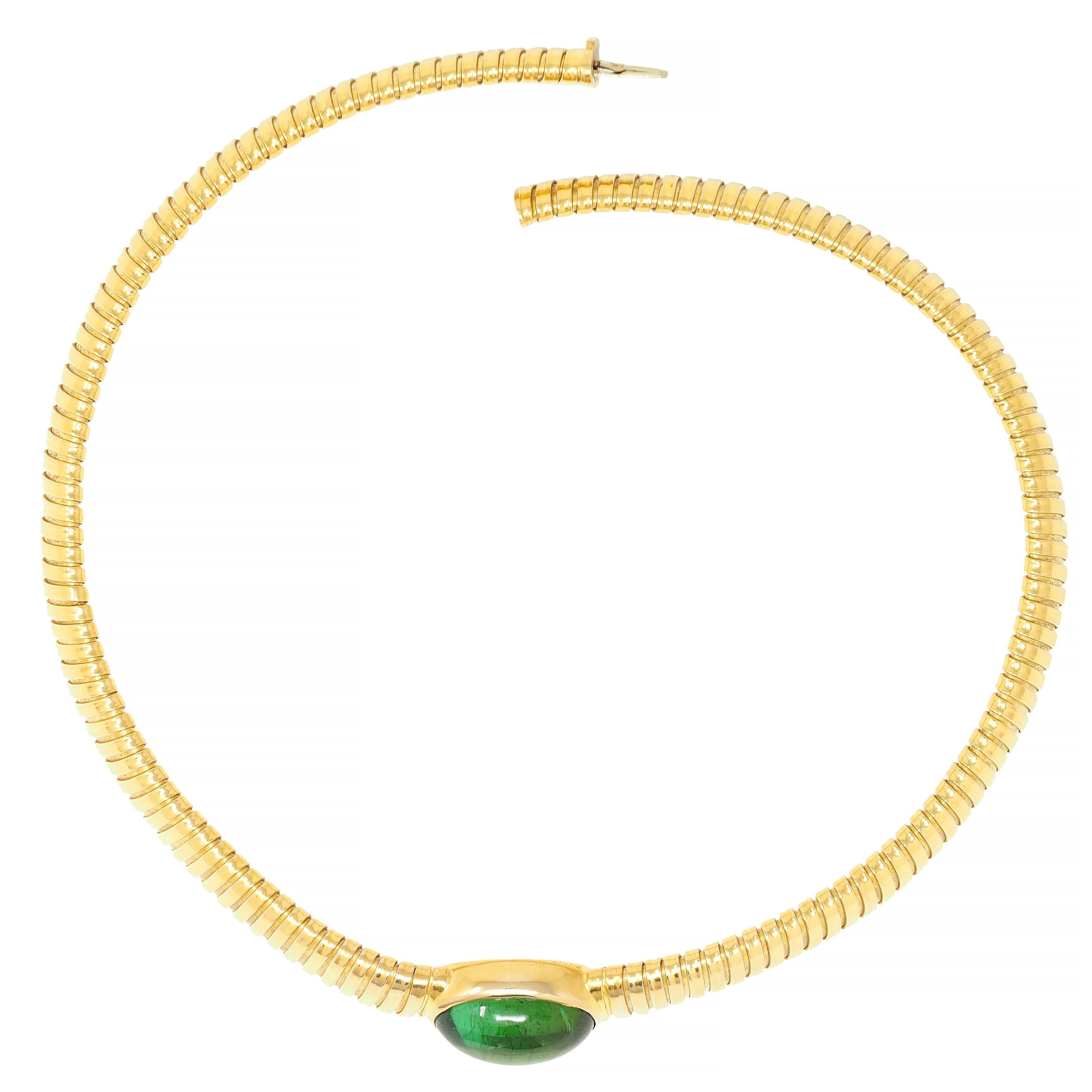 Cartier 1980er Jahre Grüner Turmalin 18 Karat Gelbgold Vintage Tubogas Halskette 6