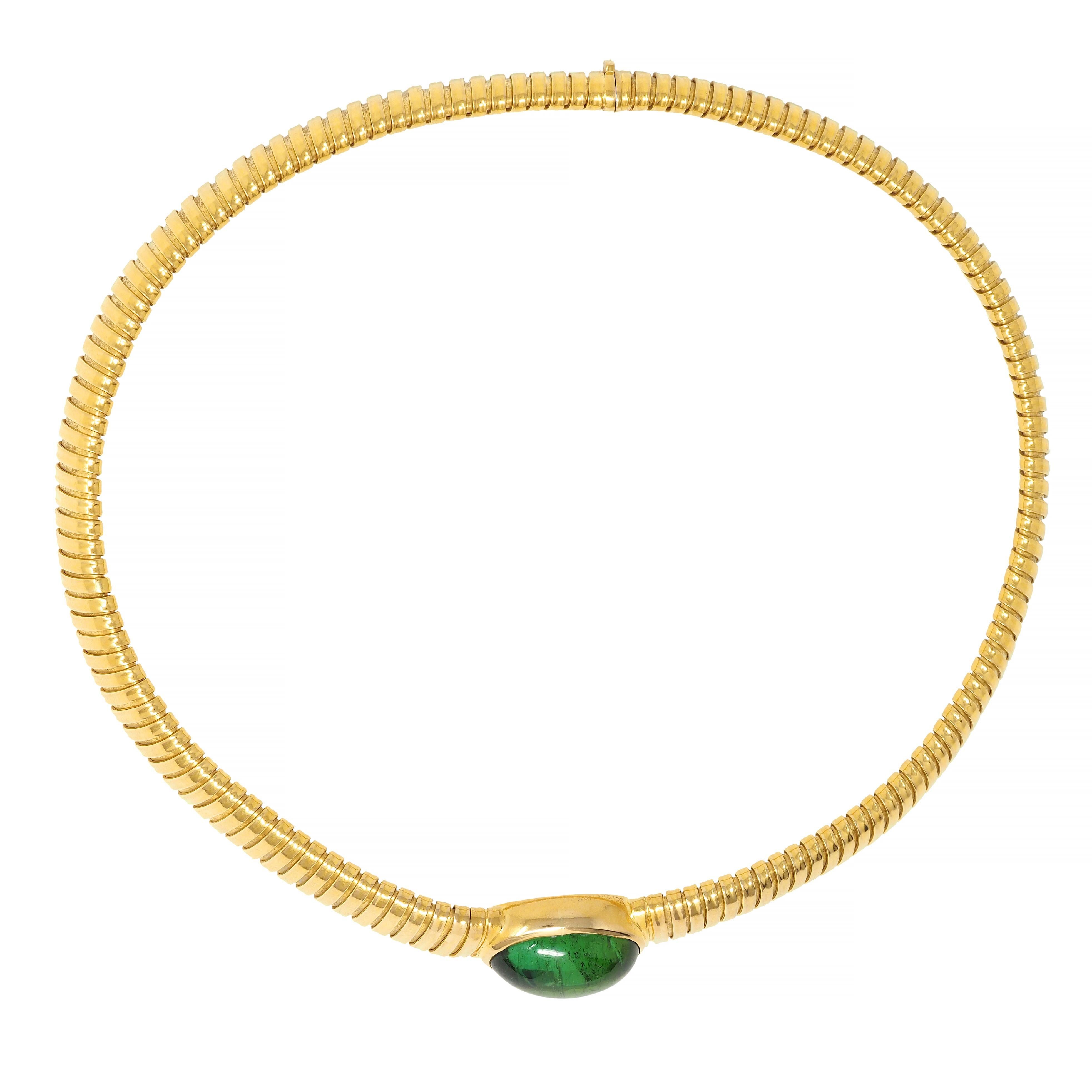 Cartier 1980er Jahre Grüner Turmalin 18 Karat Gelbgold Vintage Tubogas Halskette für Damen oder Herren