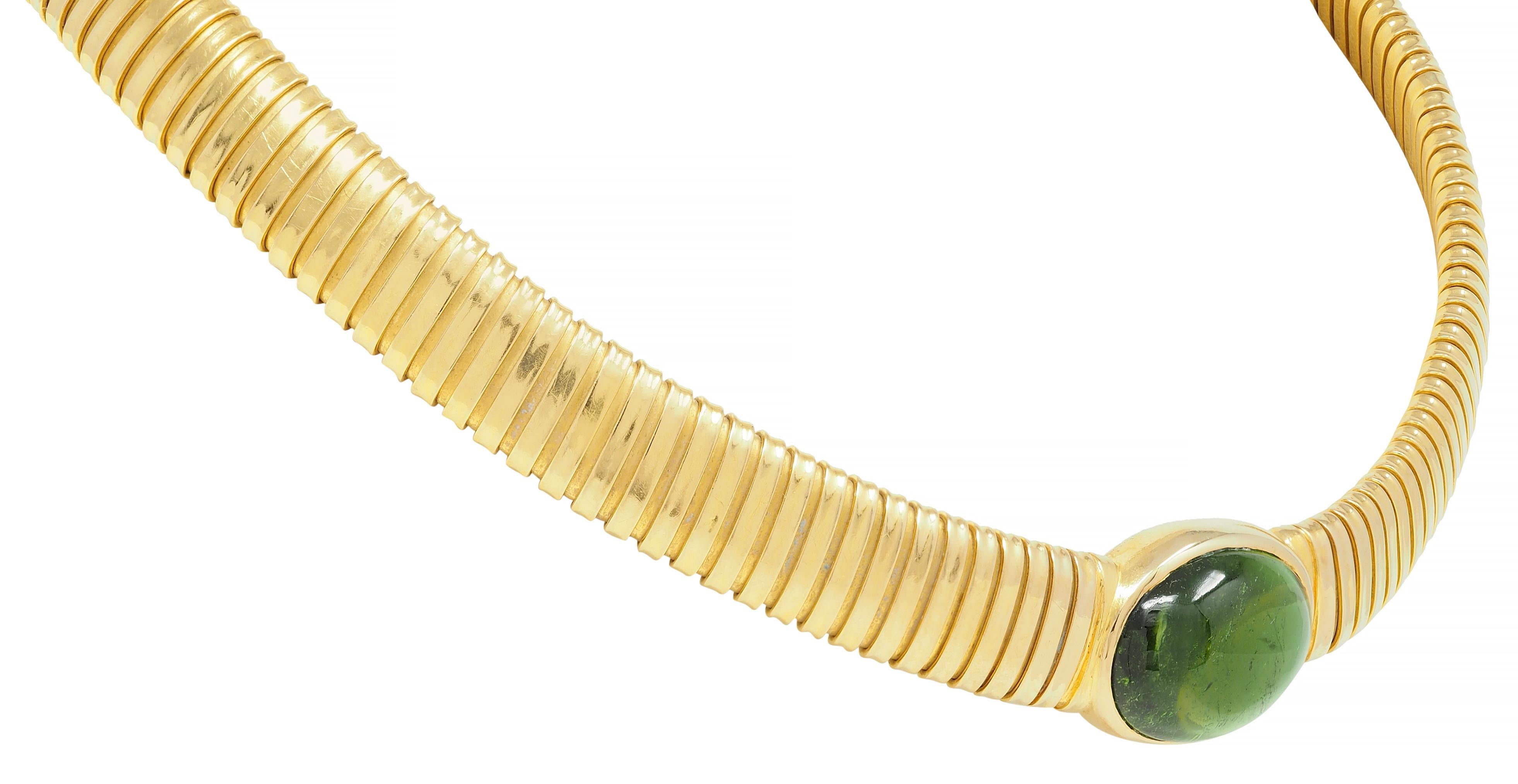 Cartier 1980er Jahre Grüner Turmalin 18 Karat Gelbgold Vintage Tubogas Halskette 1
