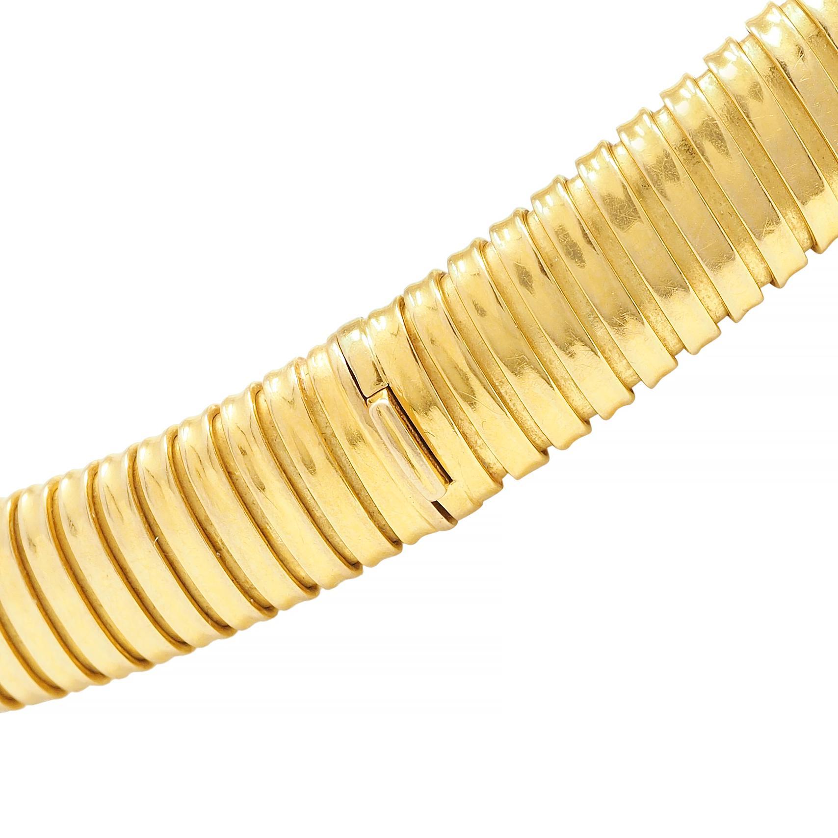 Cartier 1980er Jahre Grüner Turmalin 18 Karat Gelbgold Vintage Tubogas Halskette 5