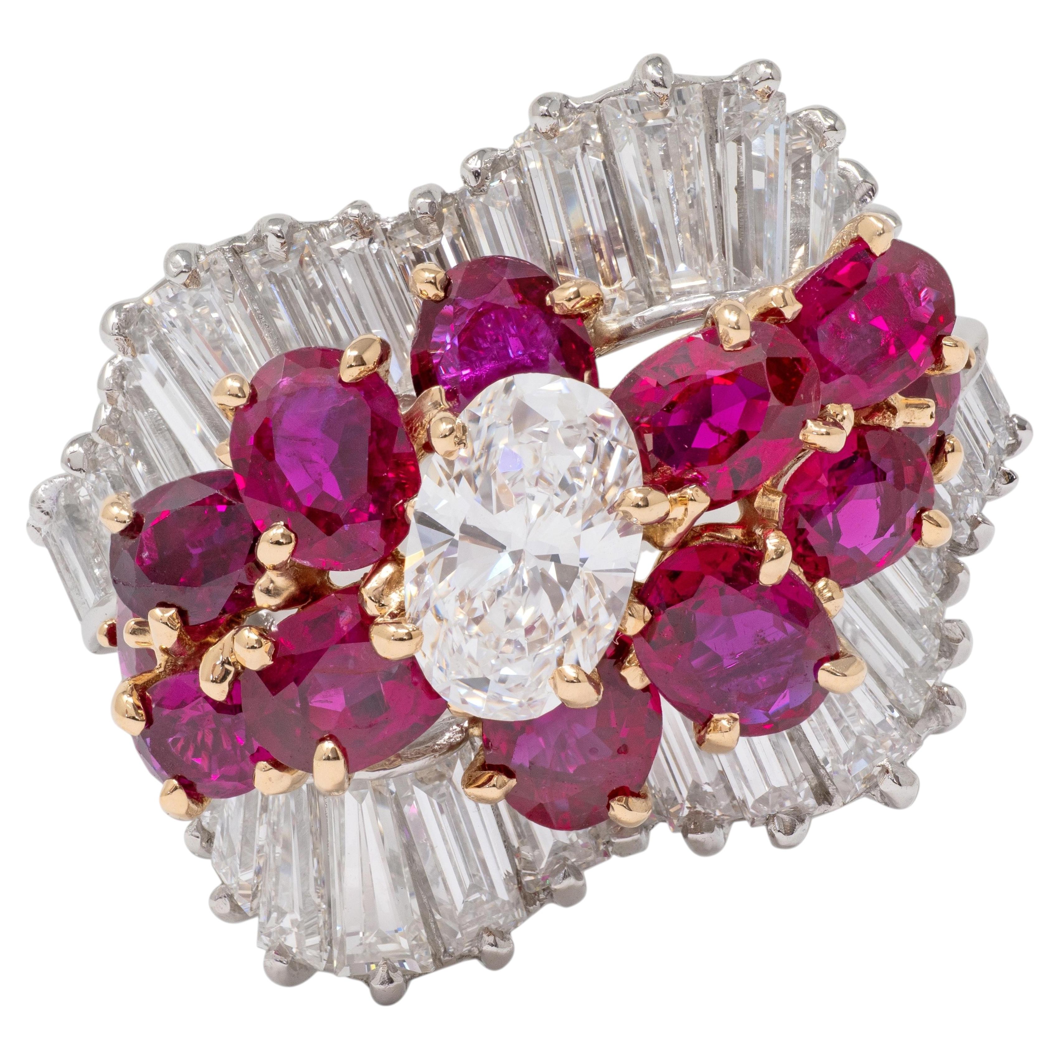 Cartier 1980's Ruby Diamond 18K Gold Platinum Vintage Ballerina Cocktail Ring