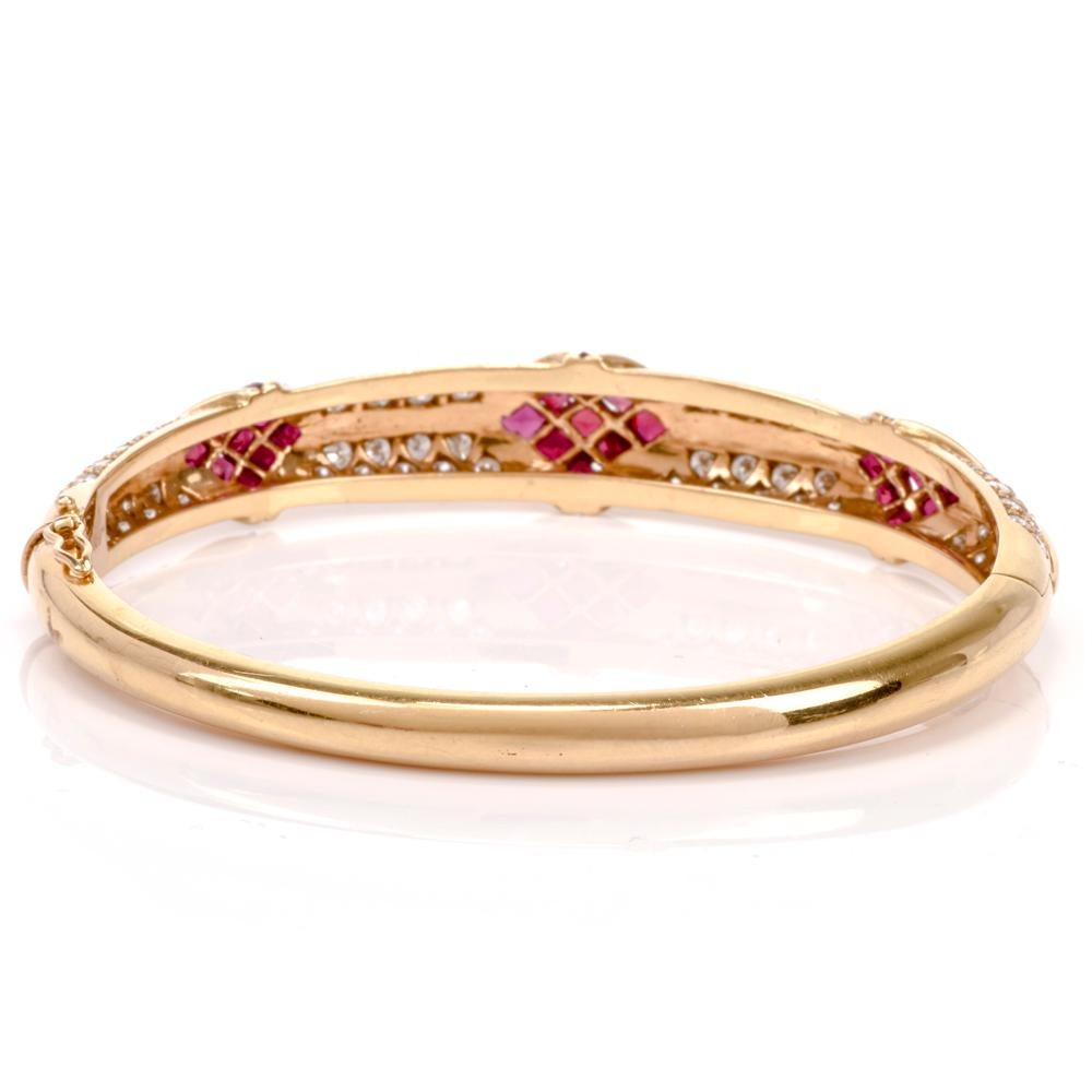 Cartier 1980s Ruby Pave Diamond 18 Karat Yellow Gold Bangle Bracelet In Excellent Condition In Miami, FL
