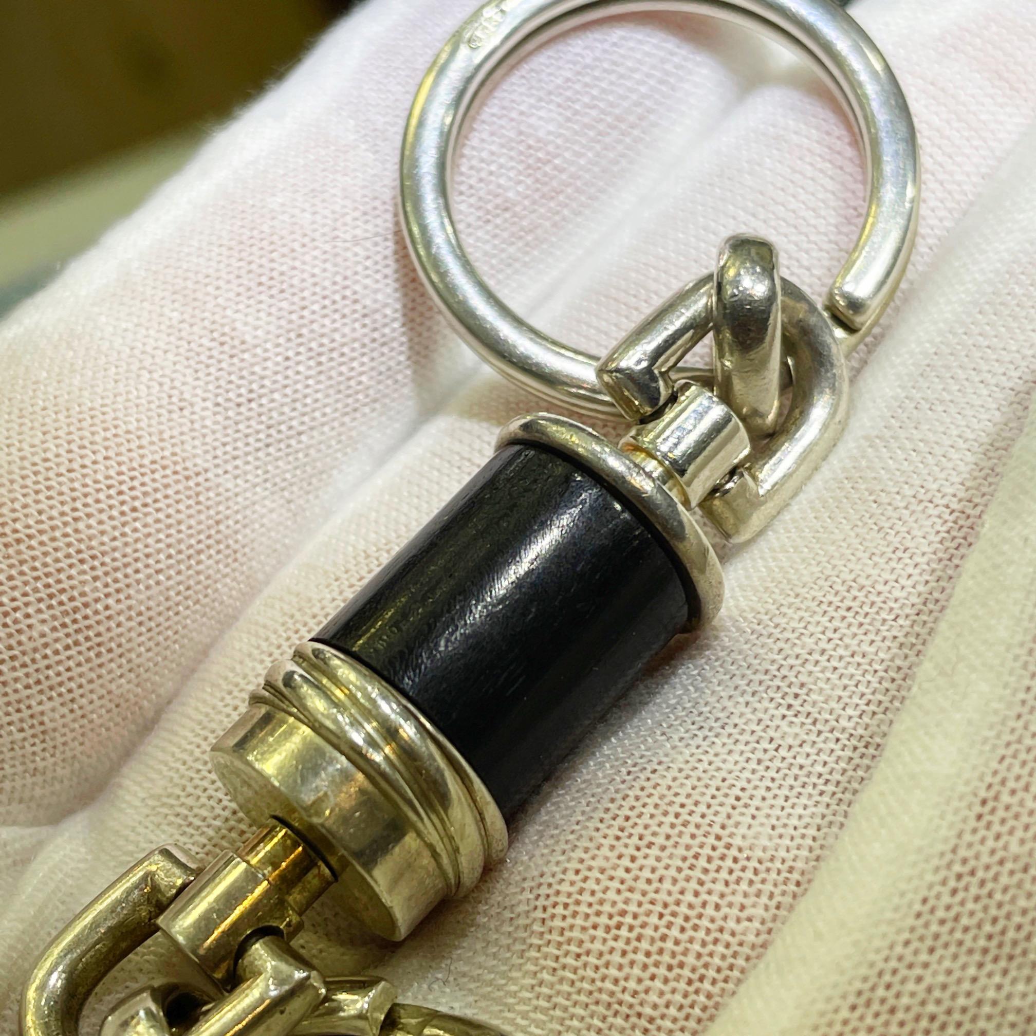 French Cartier 1980s Sterling Silver & Ebony Touch Wood Keychain