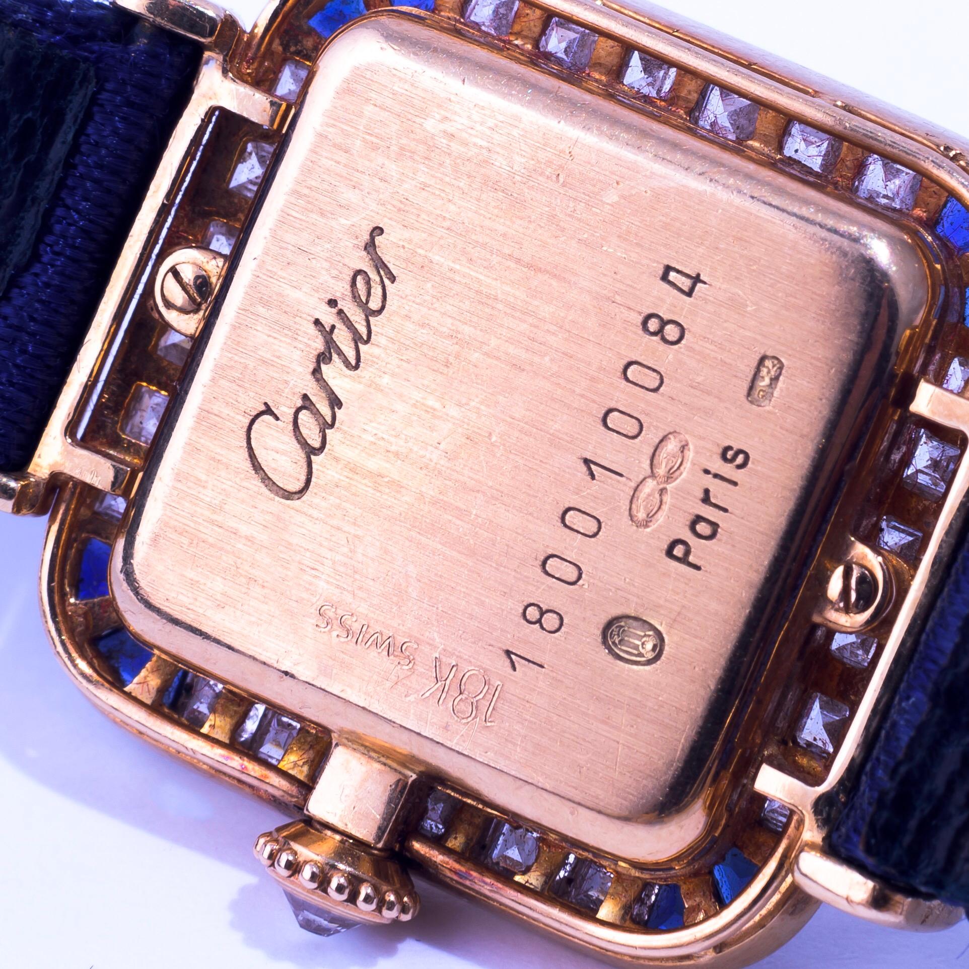 Contemporain Montre mécanique Cartier 1982 en or jaune et diamants pour femmes en vente