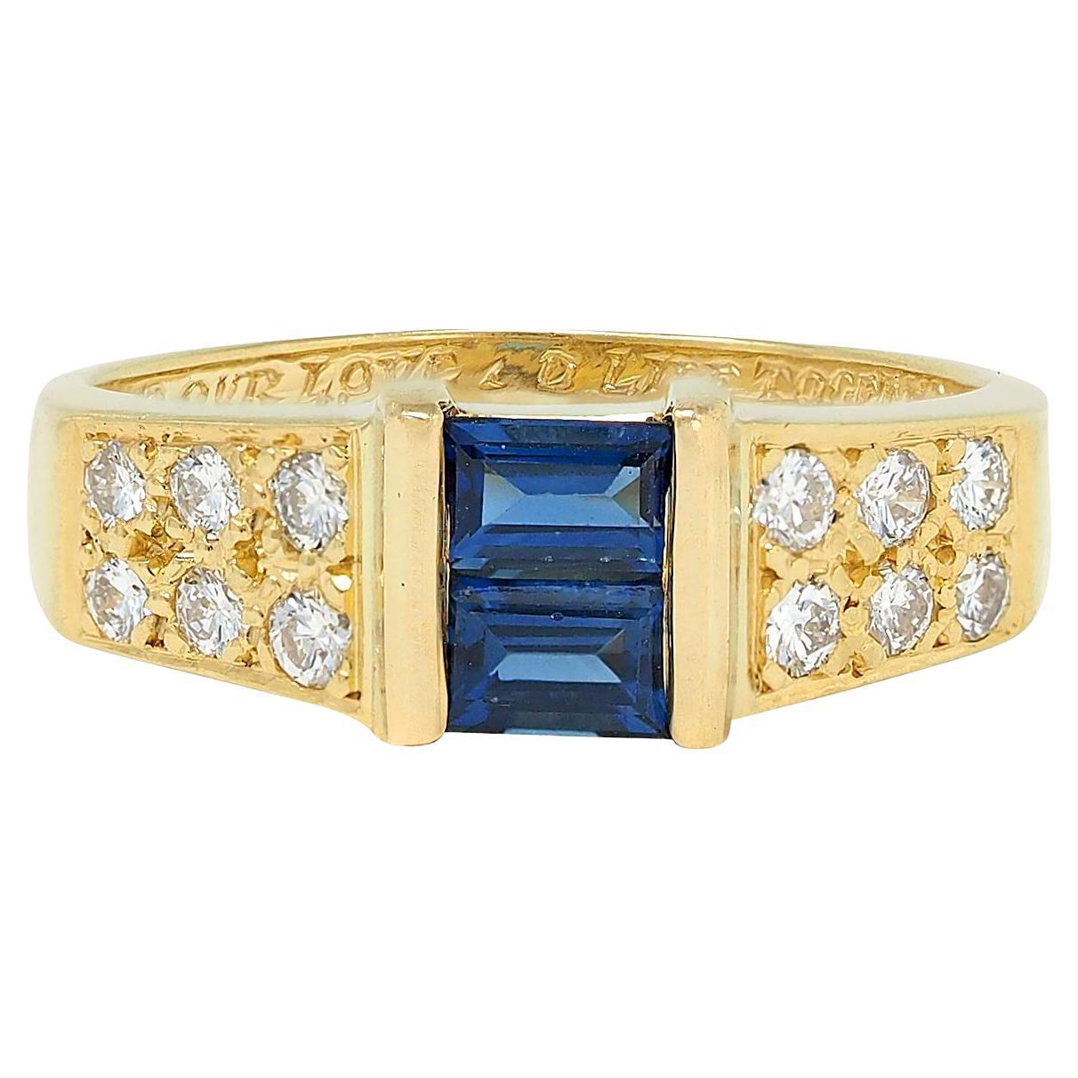 Cartier 1982 Sapphire Diamond 18 Karat Yellow Gold Vintage Band Ring For Sale