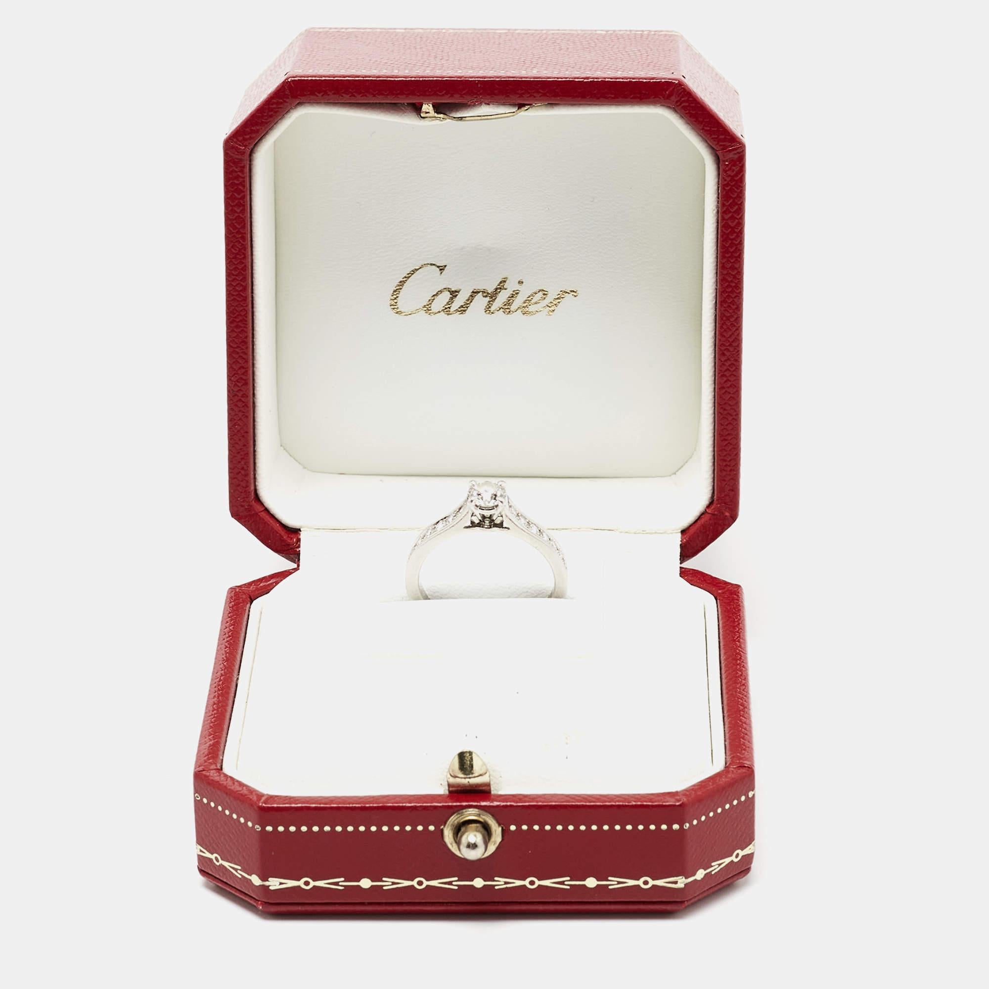 Women's Cartier 1985 Solitaire Diamonds Platinum Engagement Ring Size 51