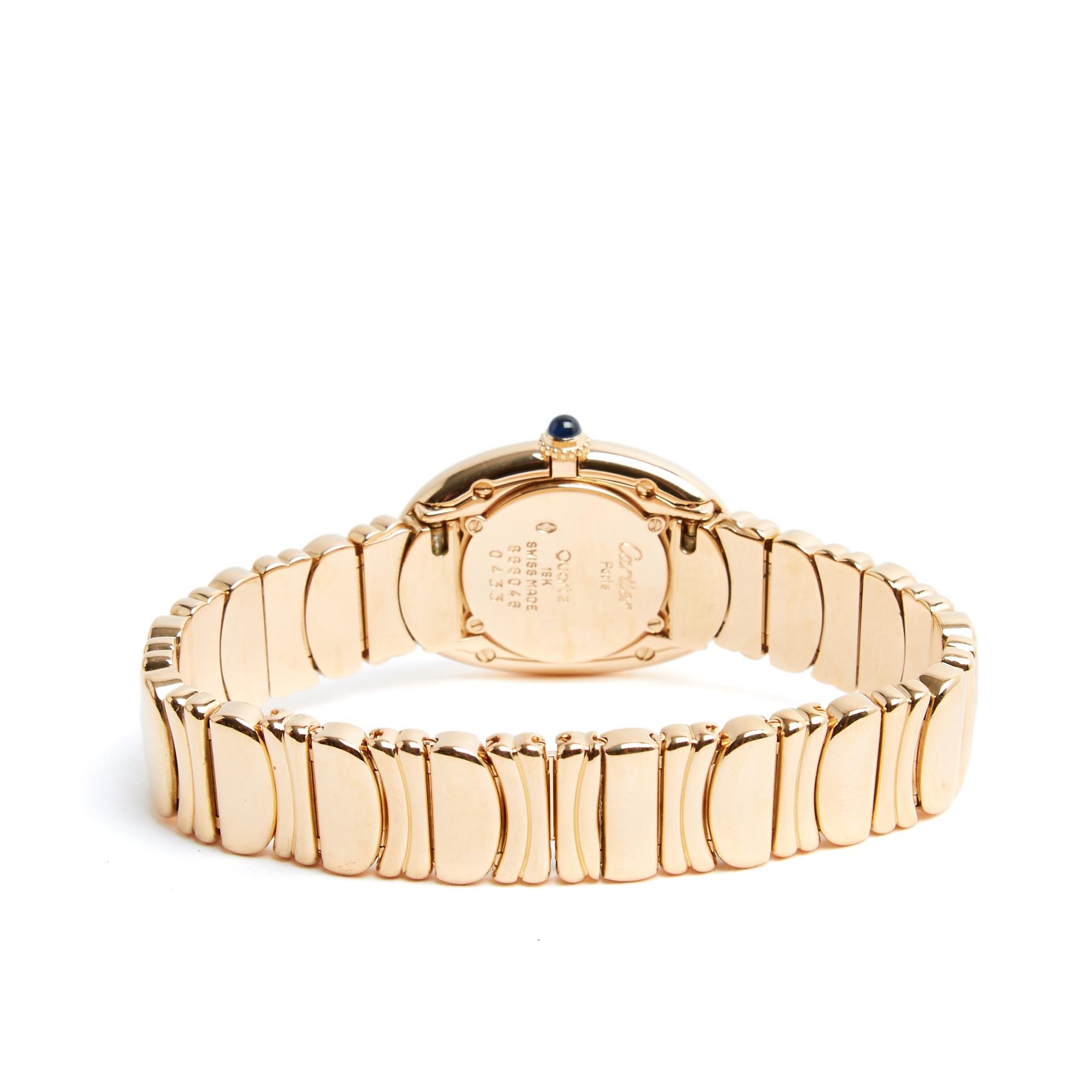Cartier 1990 Montre Or Jaune Baignoire PM Yellow Gold Casque d Or Bracelet Watch In Excellent Condition For Sale In PARIS, FR