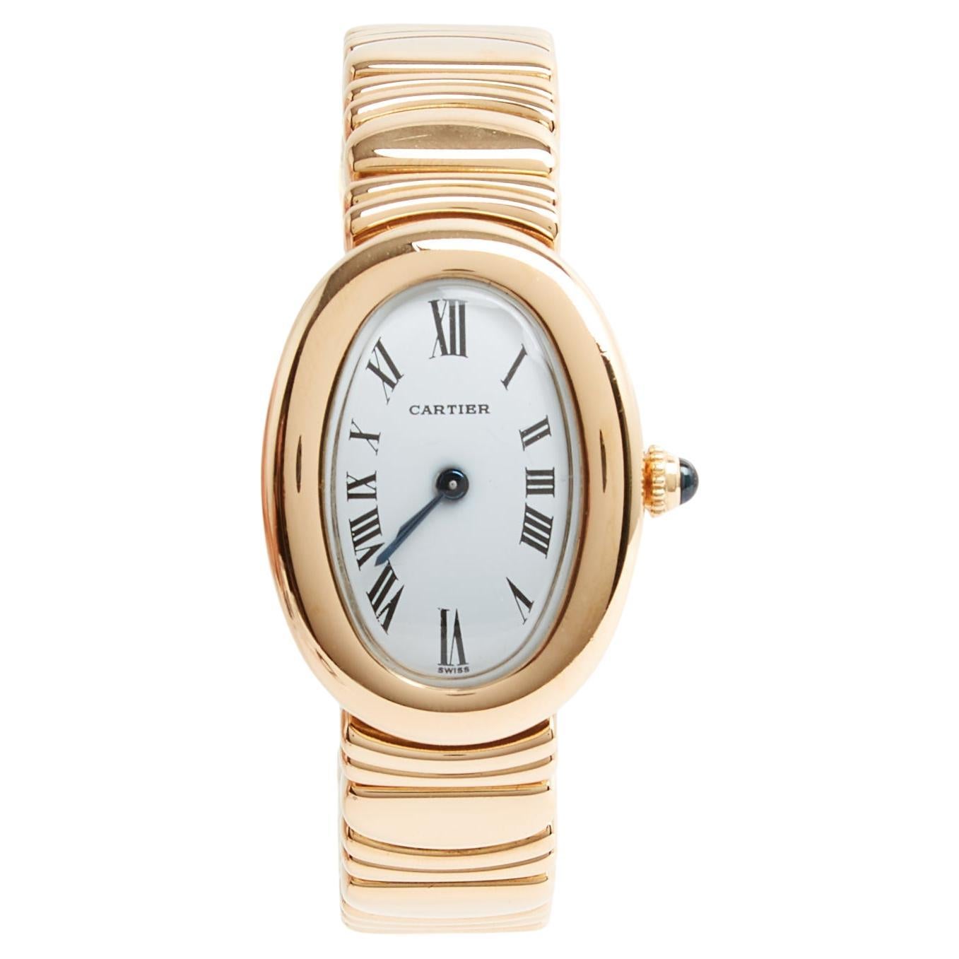 Cartier 1990 Montre Or Jaune Baignoire PM Yellow Gold Casque d Or Bracelet Watch For Sale