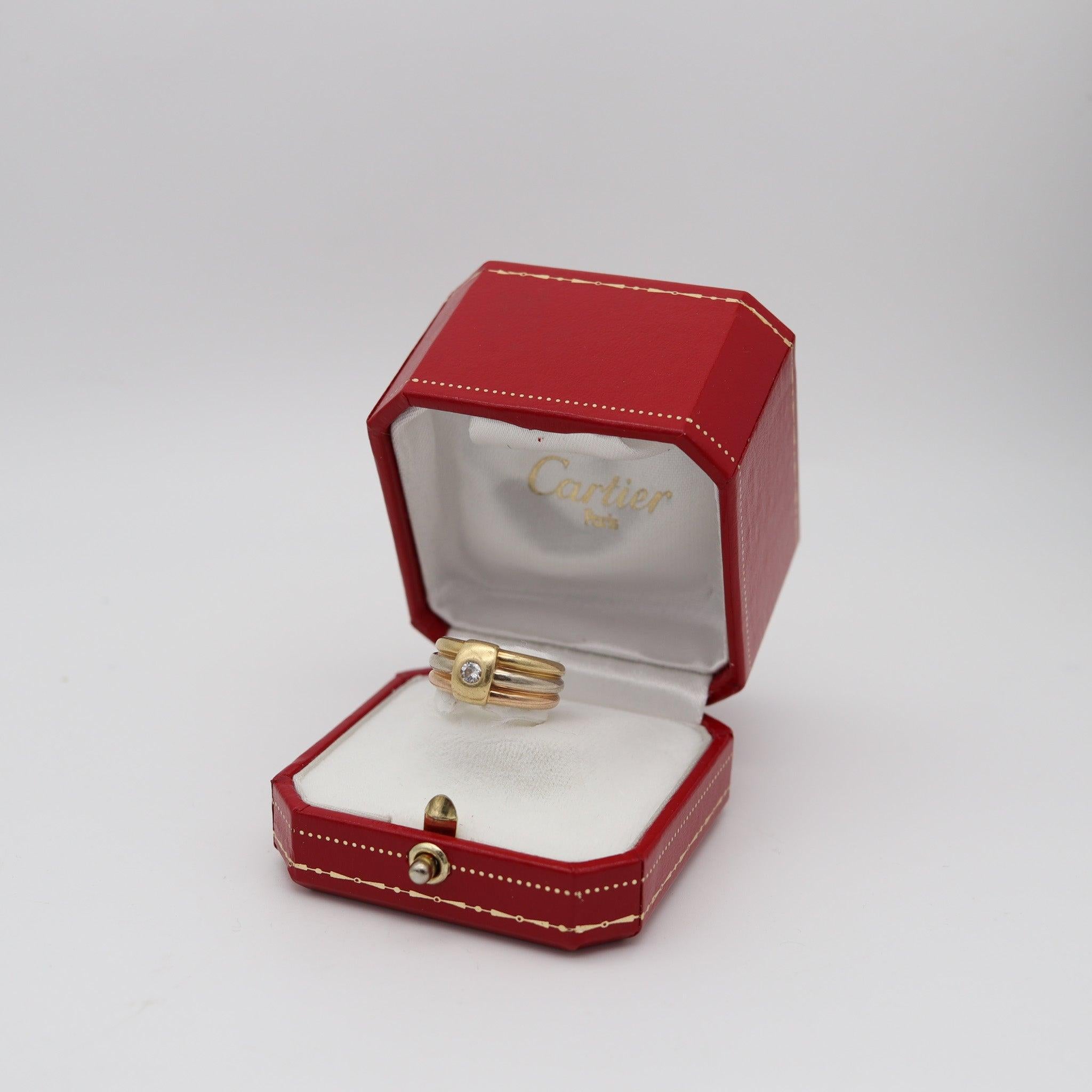CARTIER 1990 París Anillo Trinidad En Tres Colores De Oro Macizo De 18Kt Y Diamante Modernista en venta
