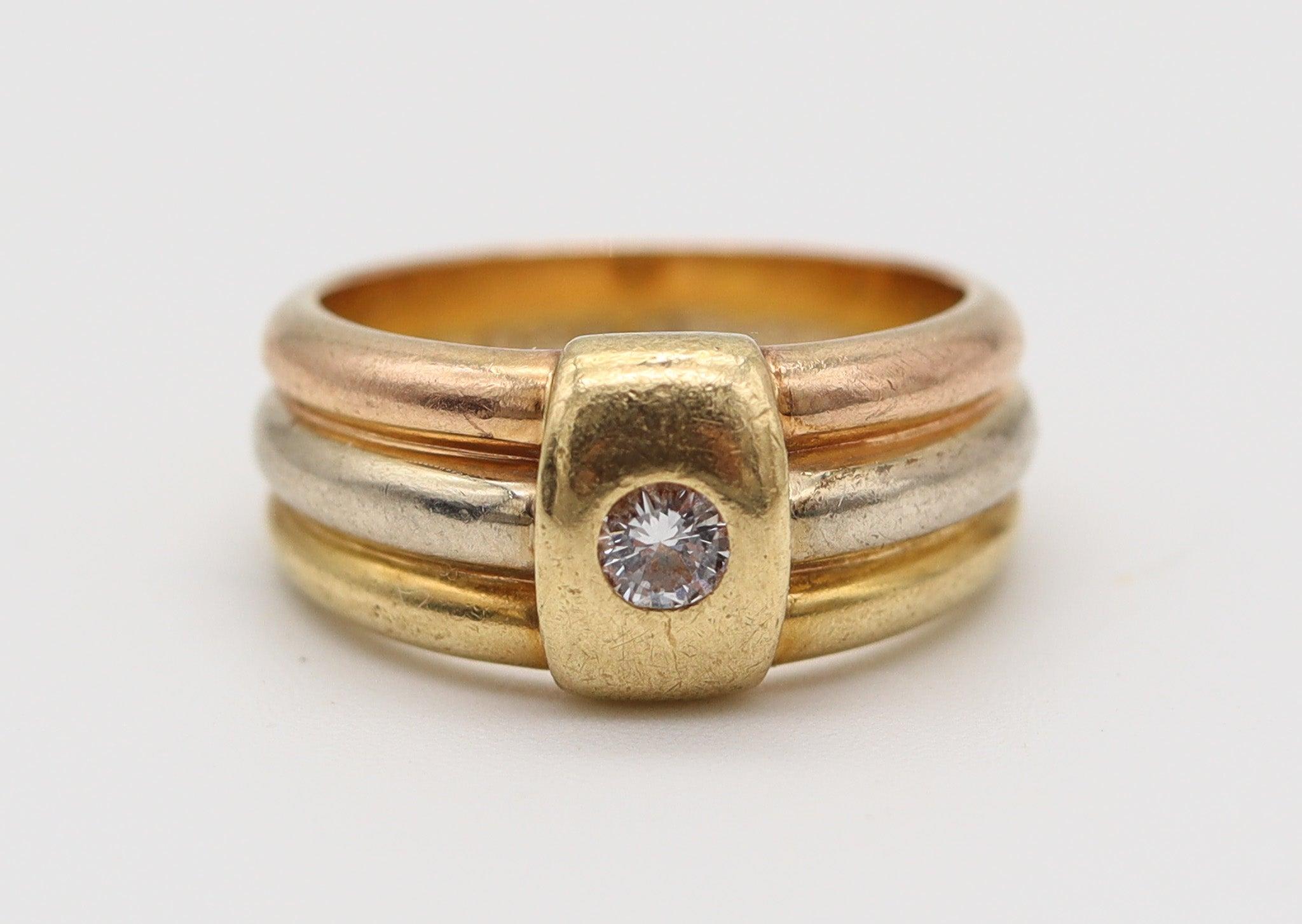 CARTIER 1990 París Anillo Trinidad En Tres Colores De Oro Macizo De 18Kt Y Diamante Corte brillante en venta