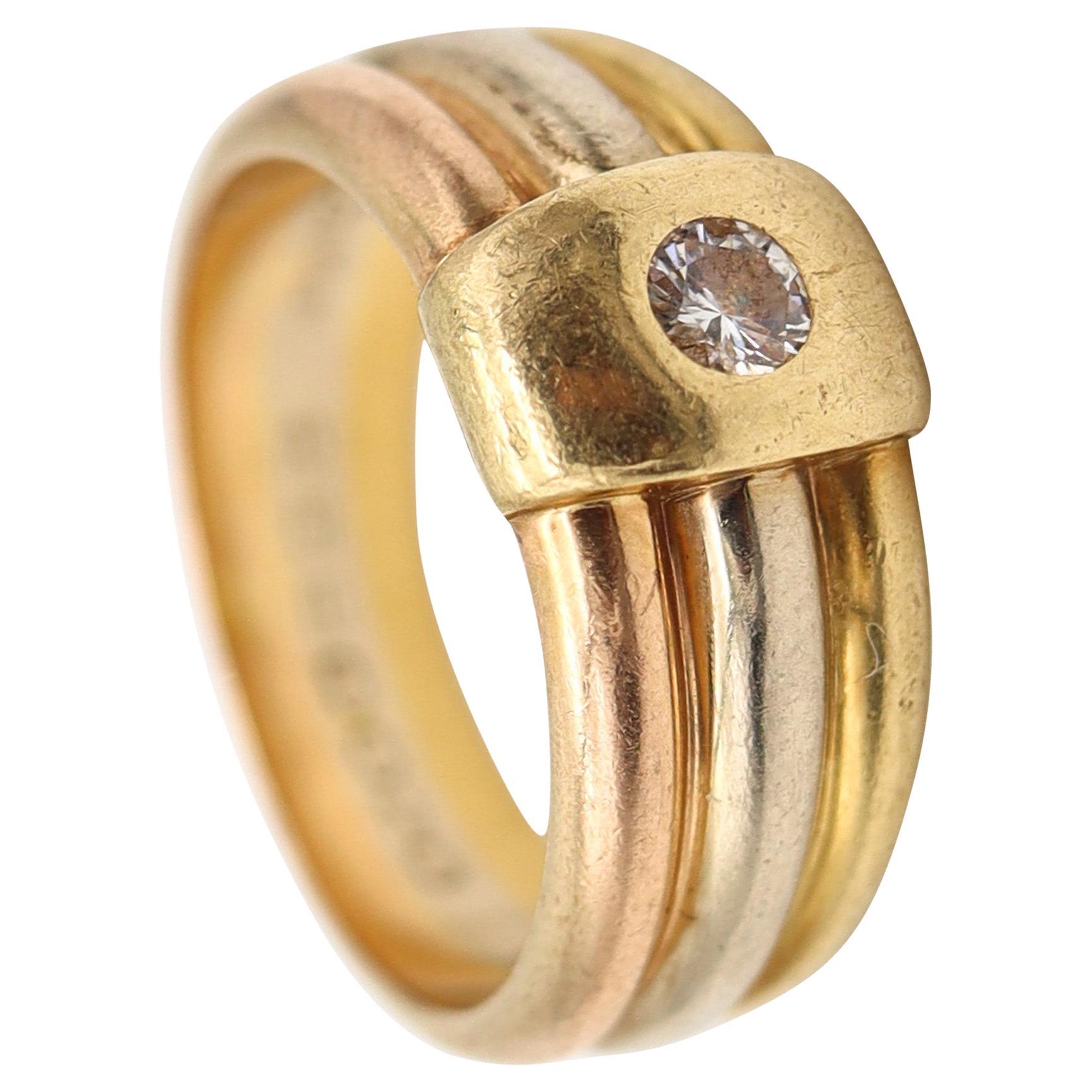 CARTIER 1990 París Anillo Trinidad En Tres Colores De Oro Macizo De 18Kt Y Diamante en venta