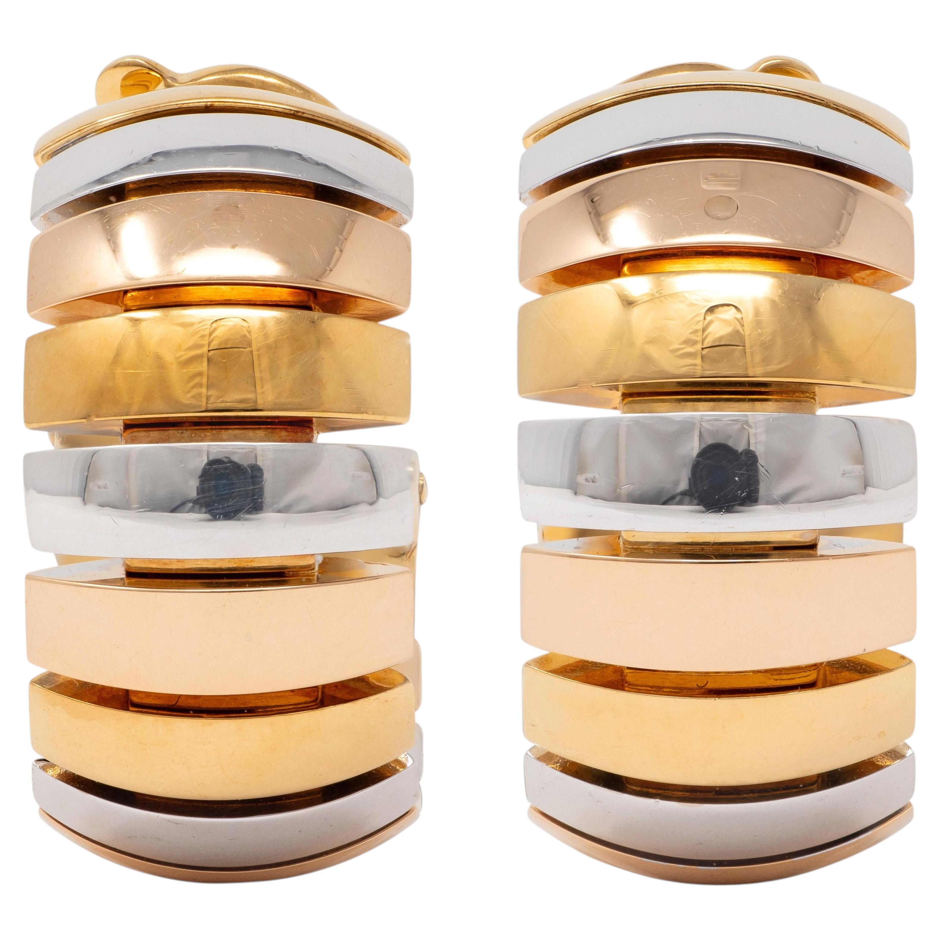 Cartier, 1990er Jahre, 18-Karat-Dreifarbgold, Vintage-Trinity-J-Hoop-Ohrclips