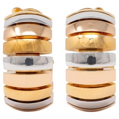 Cartier 1990s 18 Karat Tri-Colored Gold Vintage Trinity J-Hoop Ear-Clip Earrings