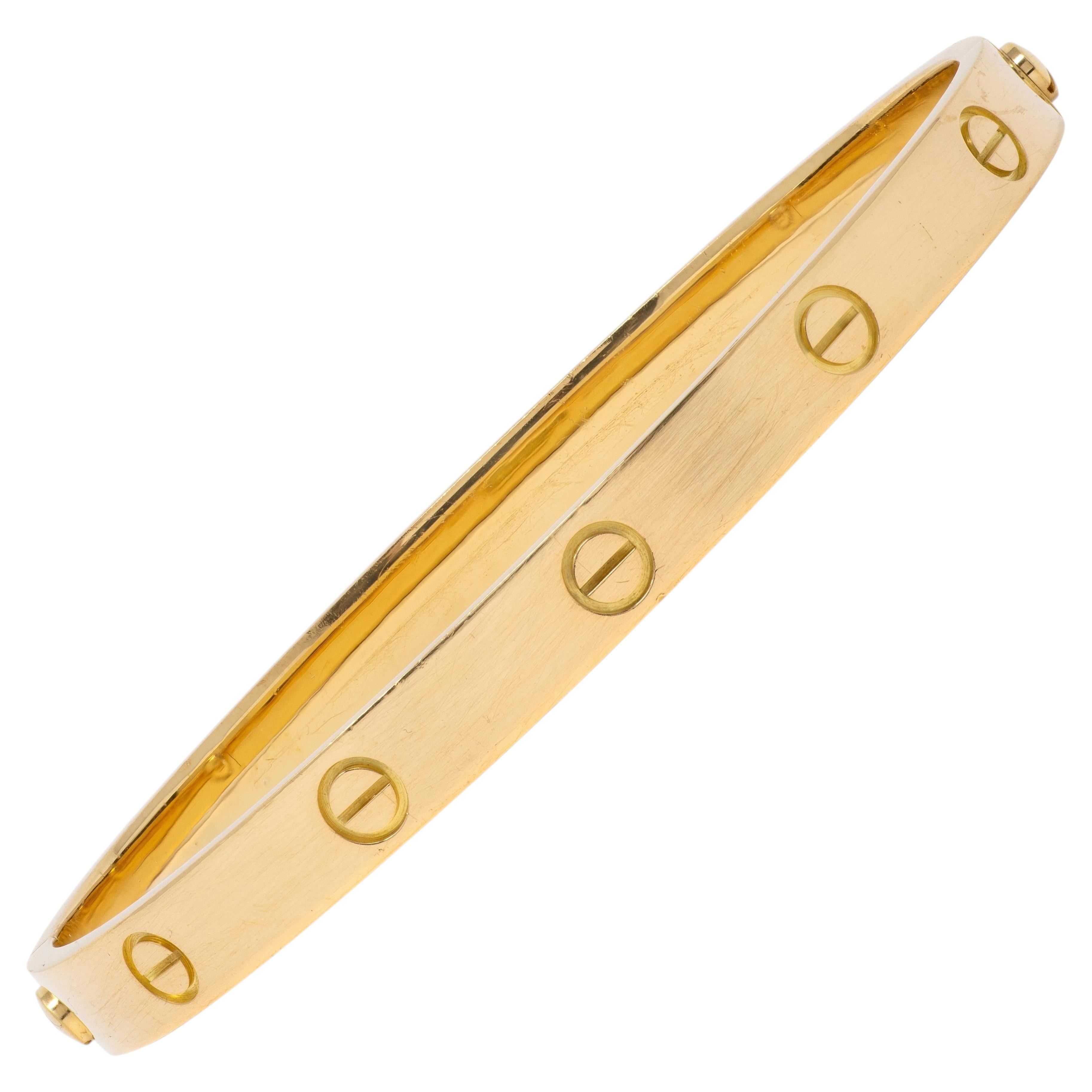 Cartier 1990's 18 Karat Yellow Gold Vintage Love Bangle Size 20 Bracelet For Sale