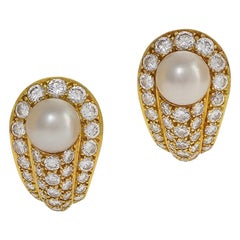 Cartier 1990s Gold, Diamond and Pearl Earrings