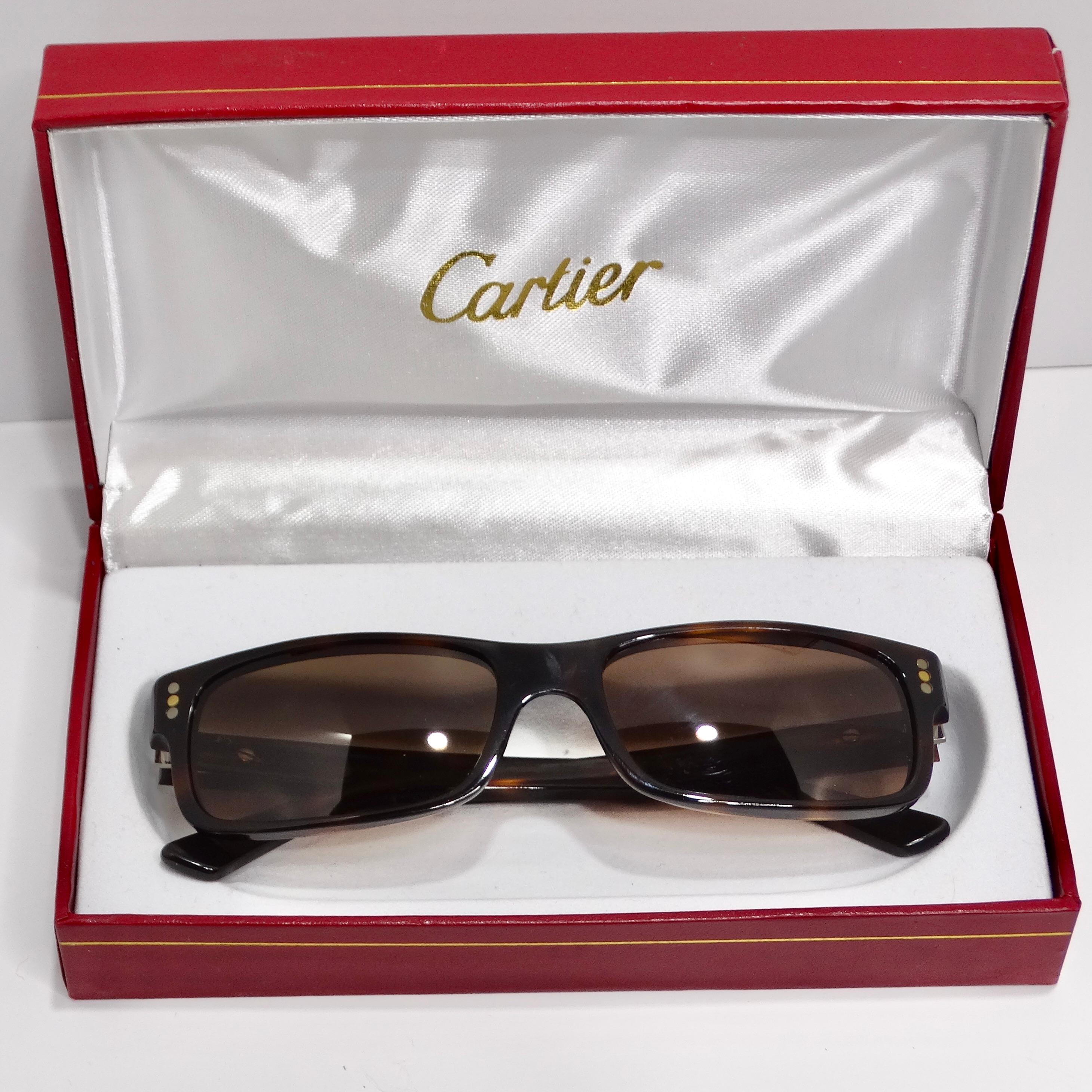 Cartier 1990s Square Frame Tortoise Shell Sunglasses For Sale 5
