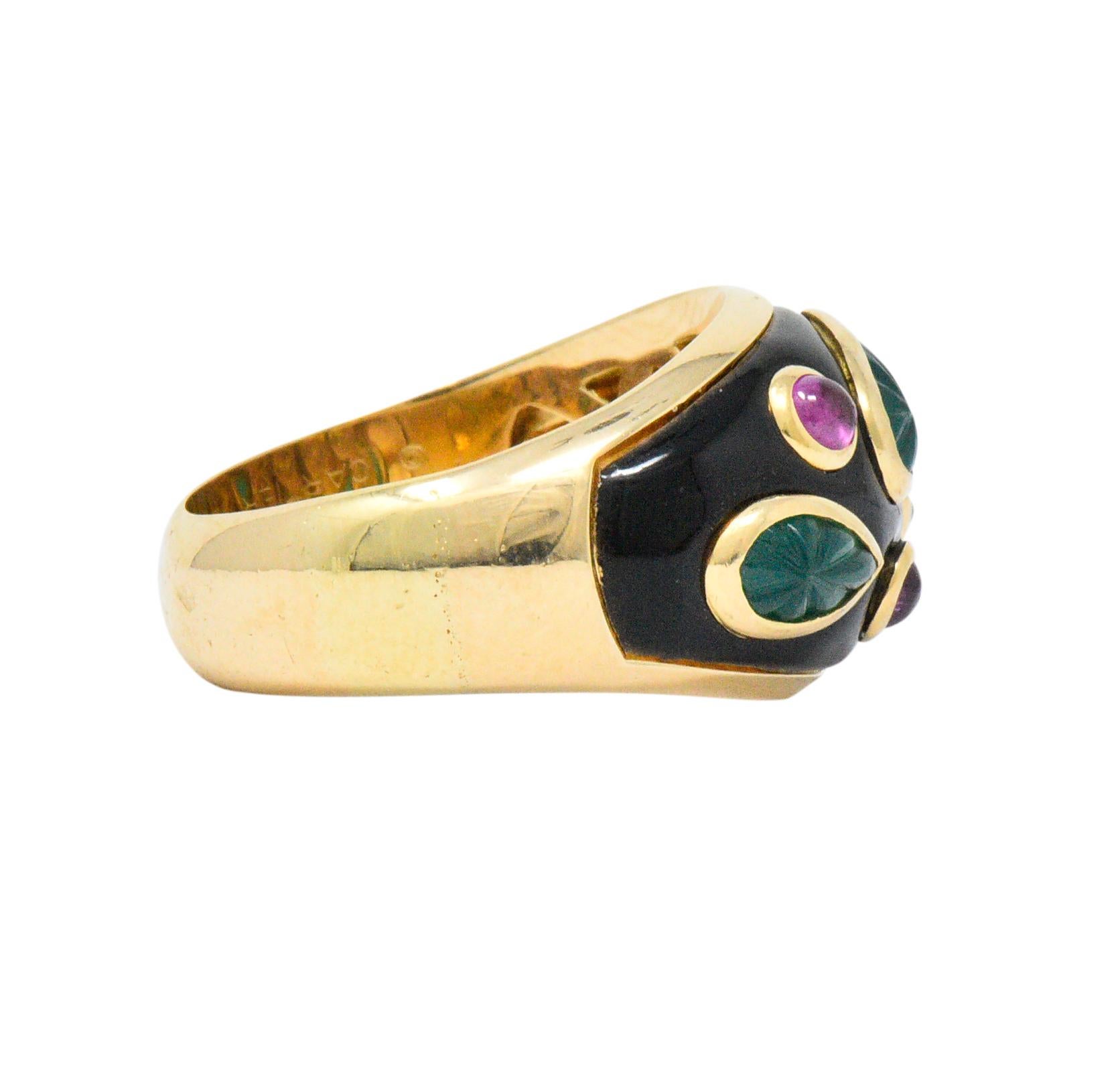 Cartier 1991 Emerald Pink Tourmaline Lacquer 18 Karat Gold Ring In Excellent Condition In Philadelphia, PA