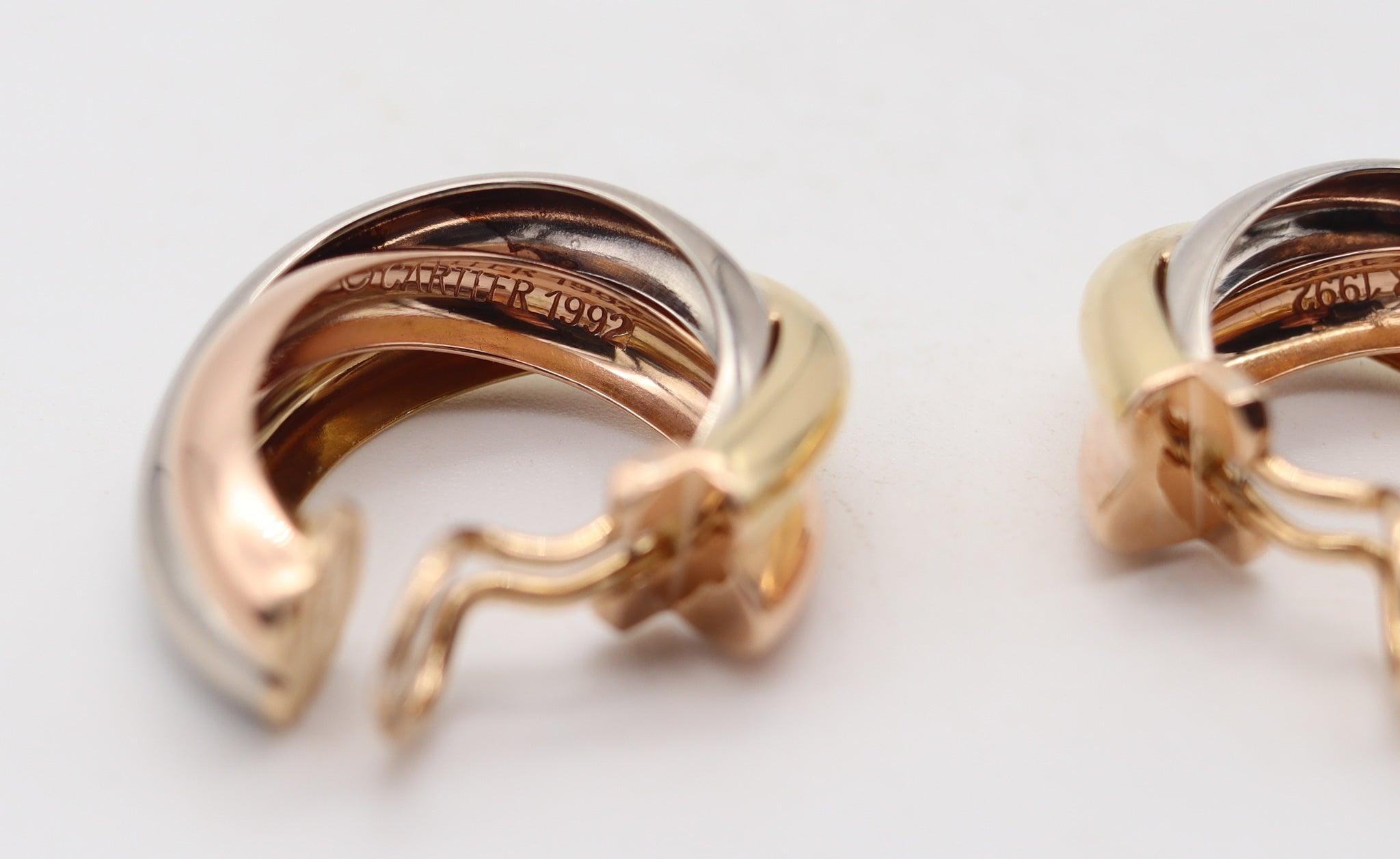 CARTIER 1992 Paris - Boucles d'oreilles trinité trois couleurs en or massif 18Kt Excellent état - En vente à Miami, FL