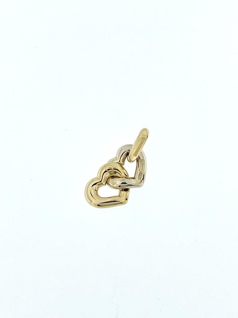 Artisan Cartier 1994 Double Heart Charm 18 karat Yellow and White Gold For Sale