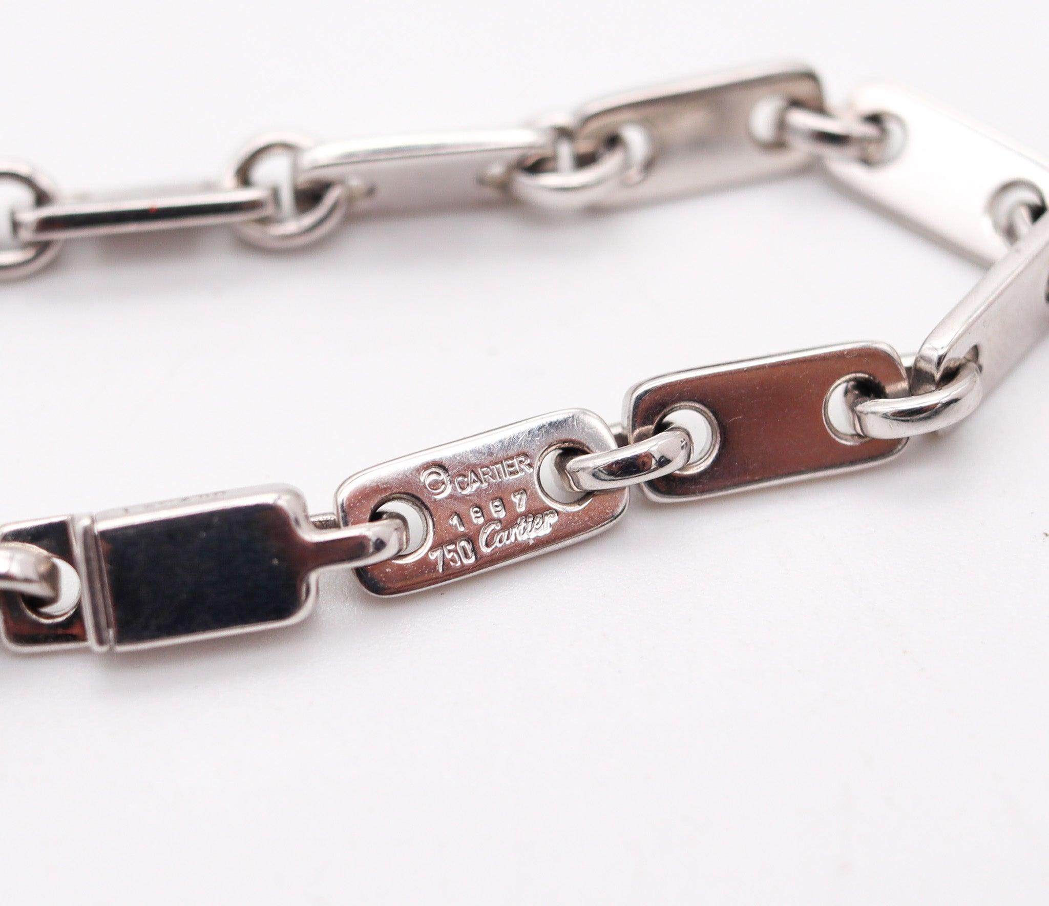 CARTIER 1997 Figaro-Plaquette Unisex Bracelet With Key Charm In 18Kt White Gold 1