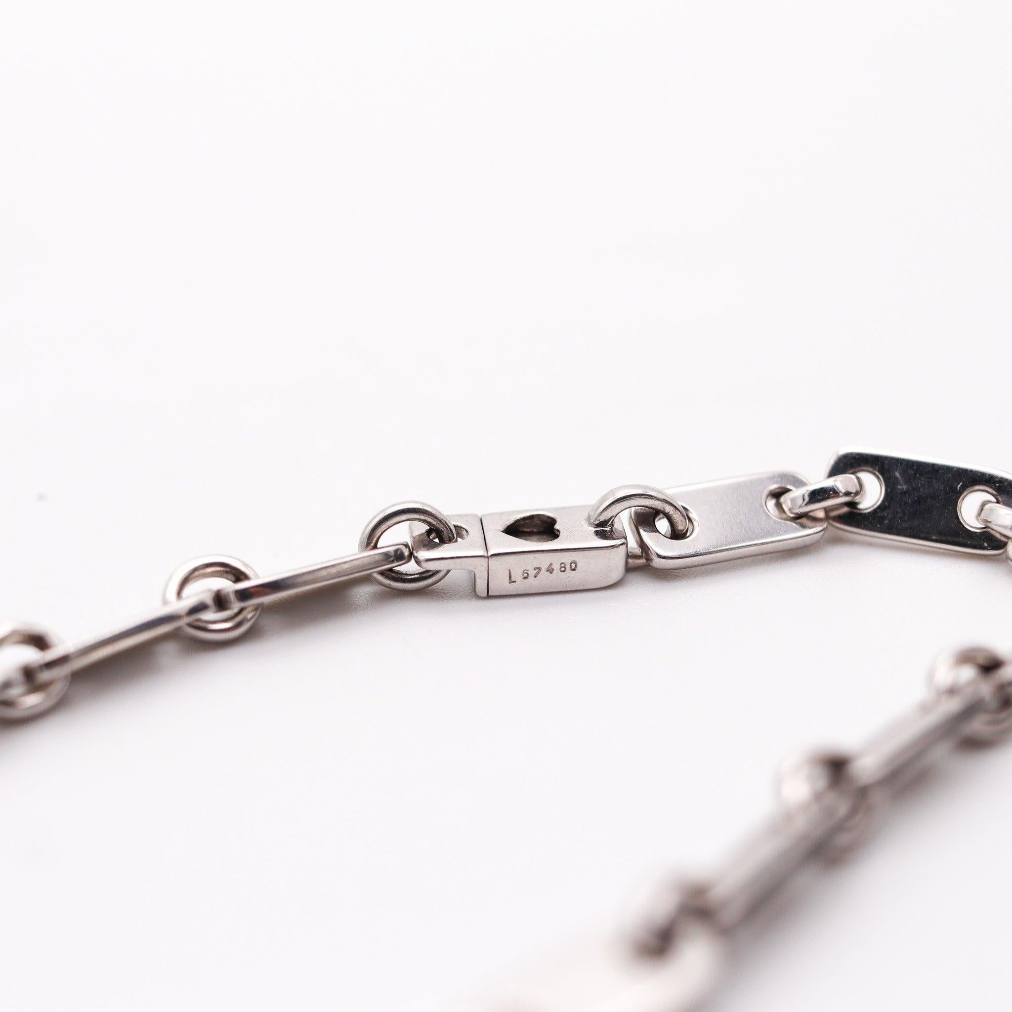 CARTIER 1997 Figaro-Plaquette Unisex Bracelet With Key Charm In 18Kt White Gold 2