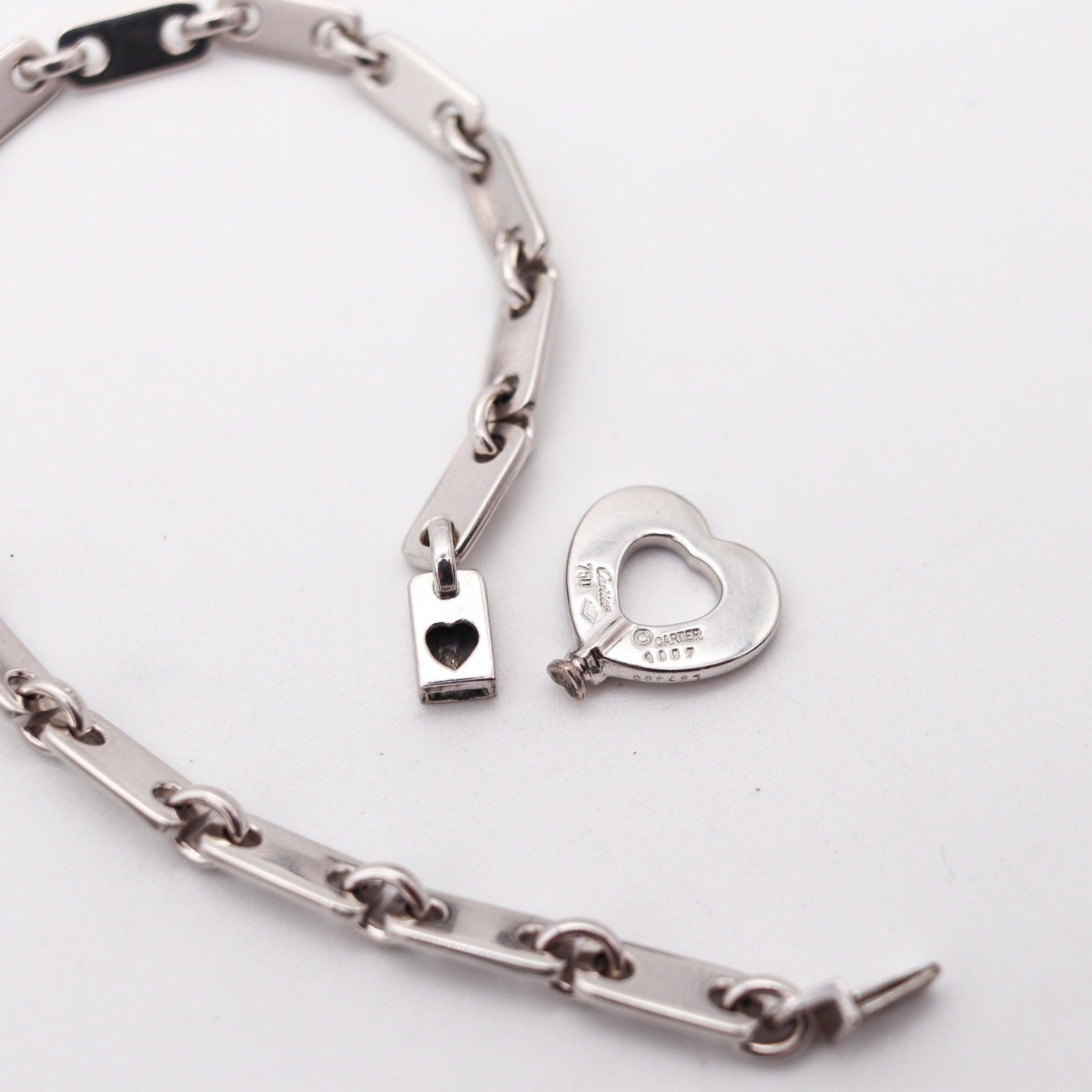 CARTIER 1997 Figaro-Plaquette Unisex Bracelet With Key Charm In 18Kt White Gold 3
