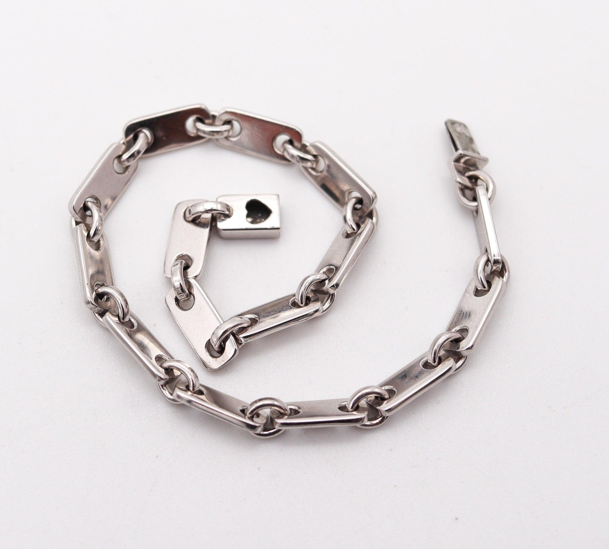 CARTIER 1997 Figaro-Plaquette Unisex Bracelet With Key Charm In 18Kt White Gold 4