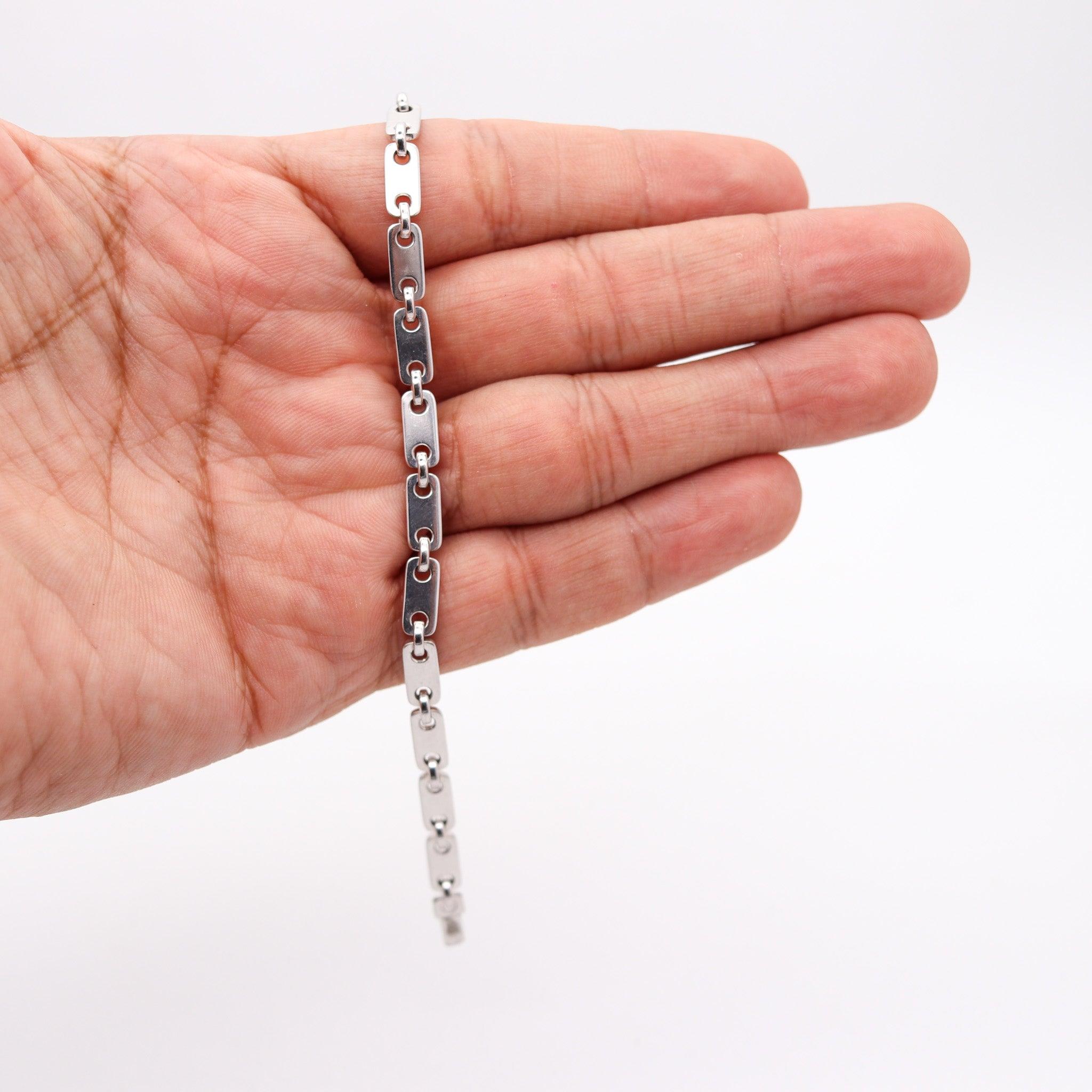 CARTIER 1997 Figaro-Plaquette Unisex Bracelet With Key Charm In 18Kt White Gold 5