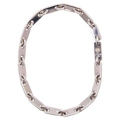 CARTIER 1997 Figaro-Plaquette Unisex Bracelet With Key Charm In 18Kt White Gold