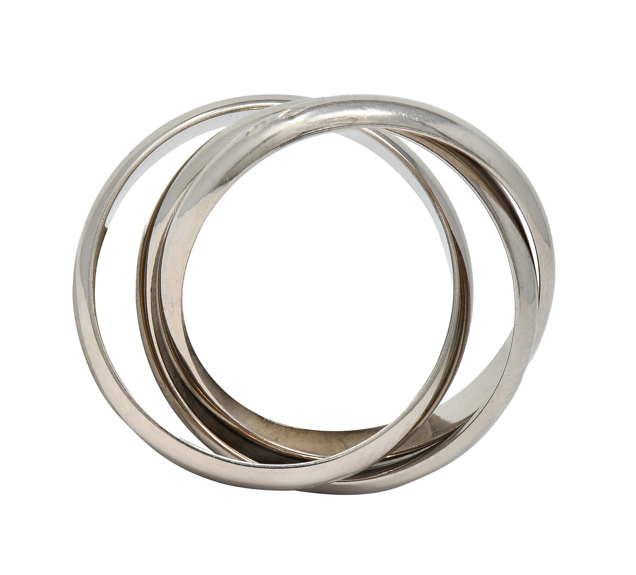 Cartier 1999 French 18 Karat White Gold Vintage Trinity Rolling Band Ring For Sale 2