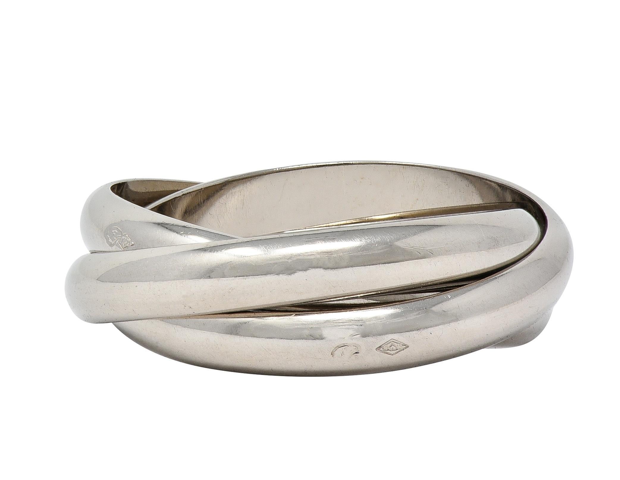 Cartier 1999 French 18 Karat White Gold Vintage Trinity Rolling Band Ring For Sale 3