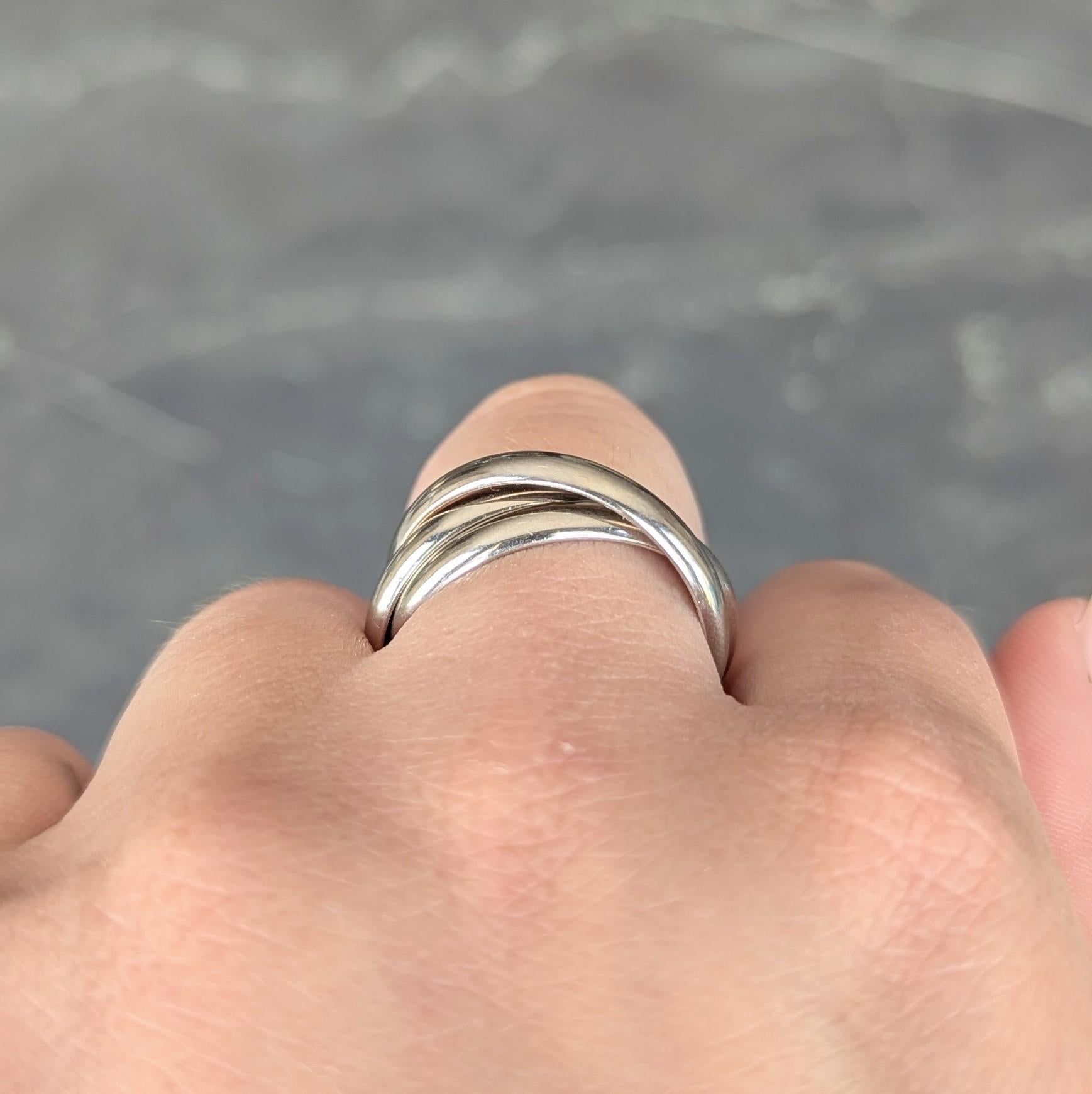 Cartier 1999 French 18 Karat White Gold Vintage Trinity Rolling Band Ring For Sale 4