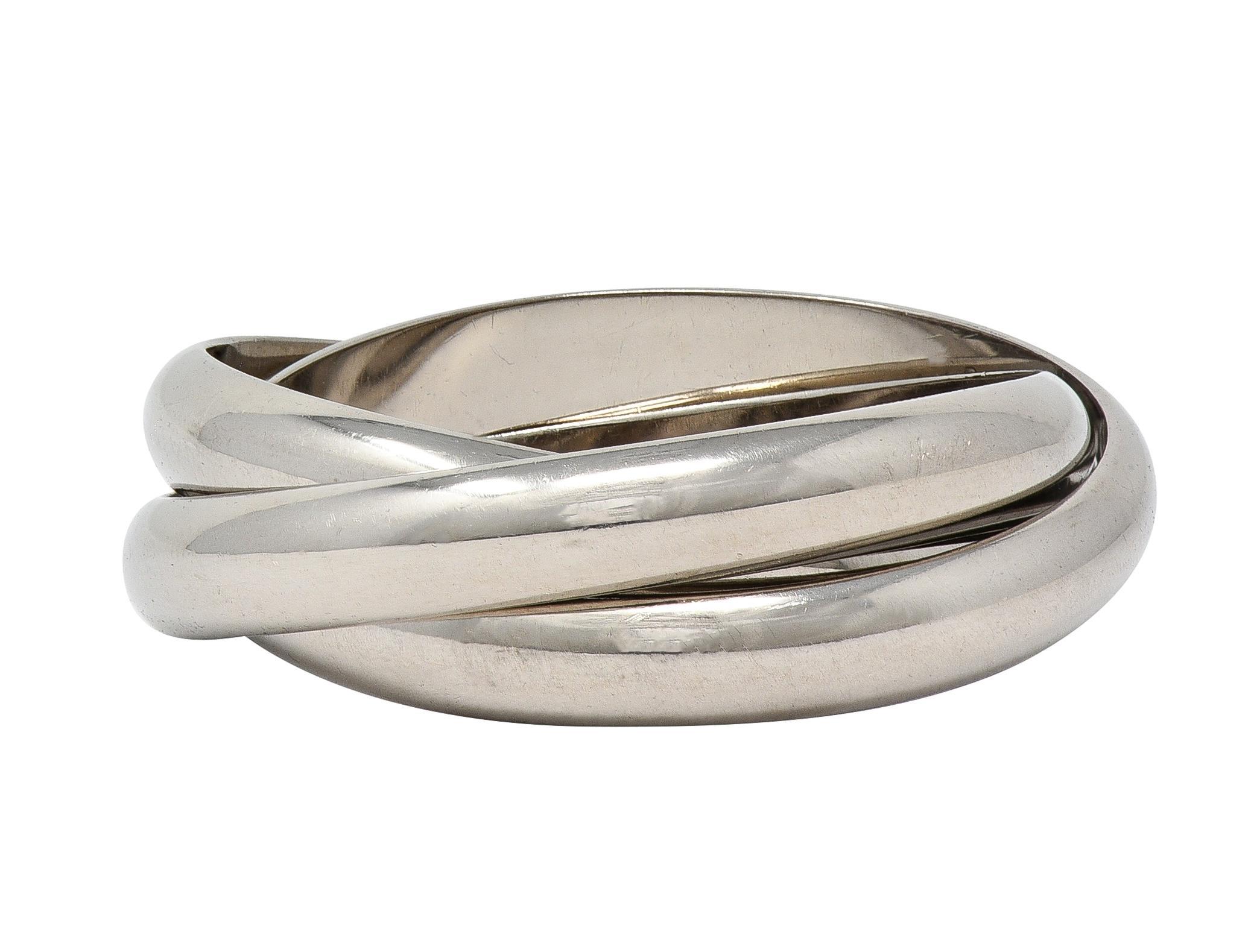 Cartier 1999 French 18 Karat White Gold Vintage Trinity Rolling Band Ring For Sale