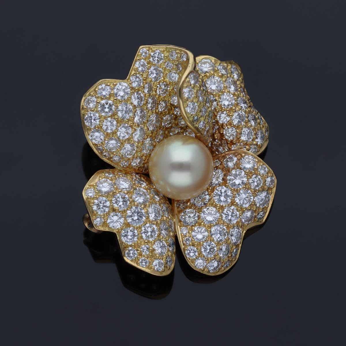 Cartier 1P Perle Diamant Or jaune 18 carats Clip Clips en vente 5