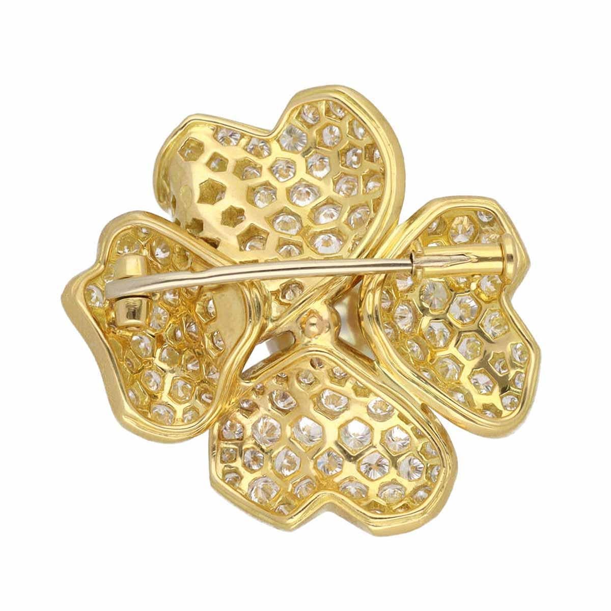Taille ronde Cartier 1P Perle Diamant Or jaune 18 carats Clip Clips en vente